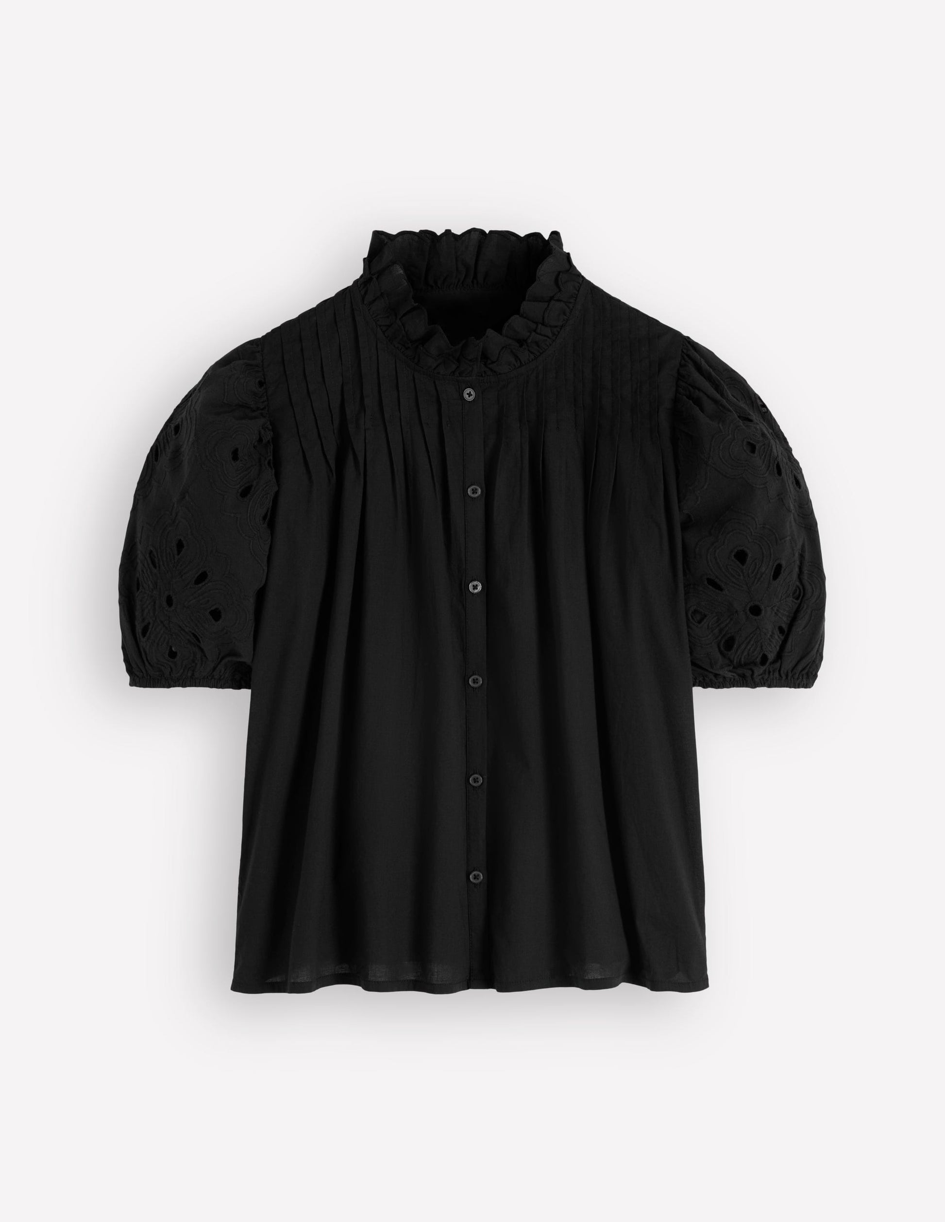 Cutwork Puff Sleeve Top-Black-6