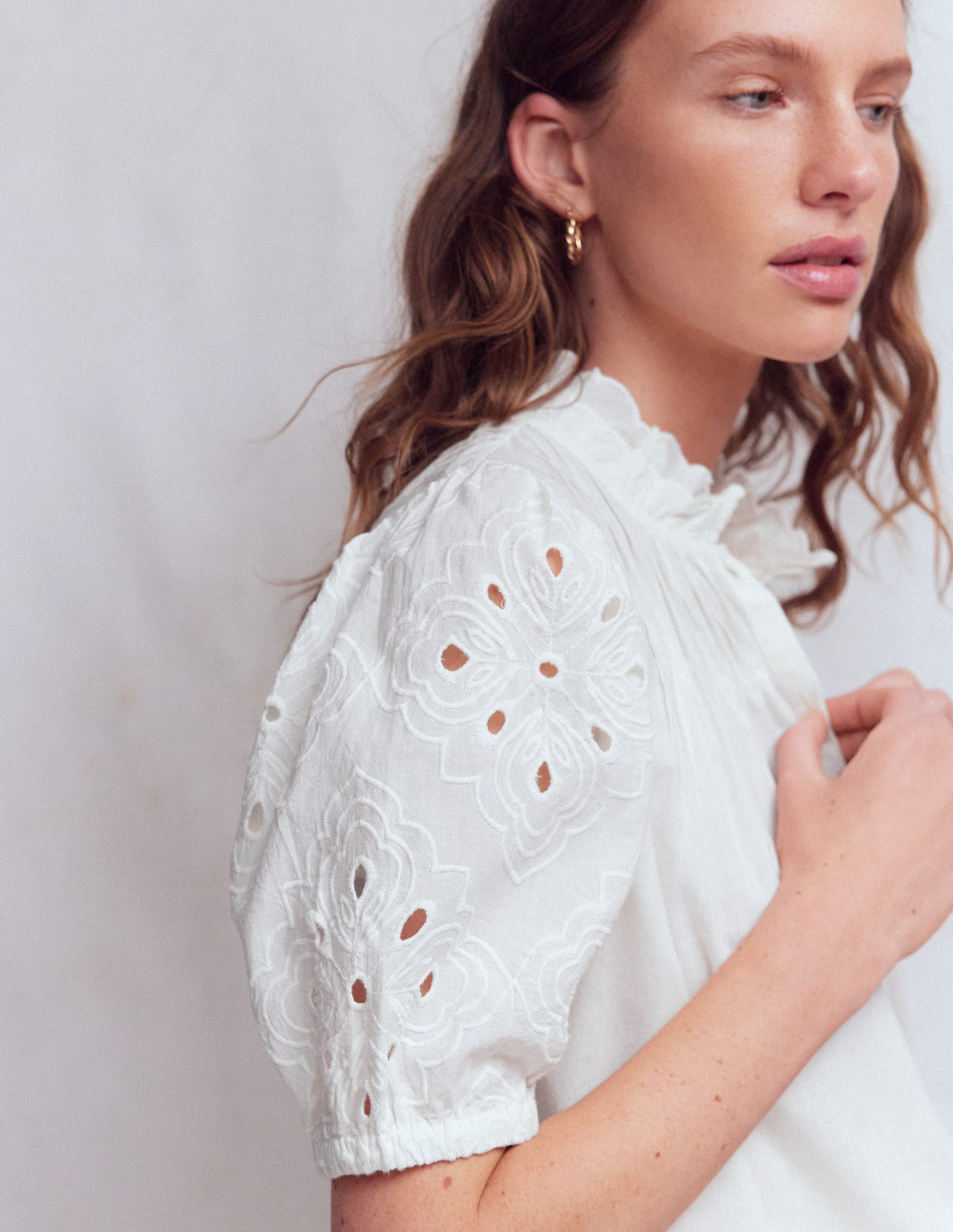 Cutwork Puff Sleeve Top - White | Boden USA