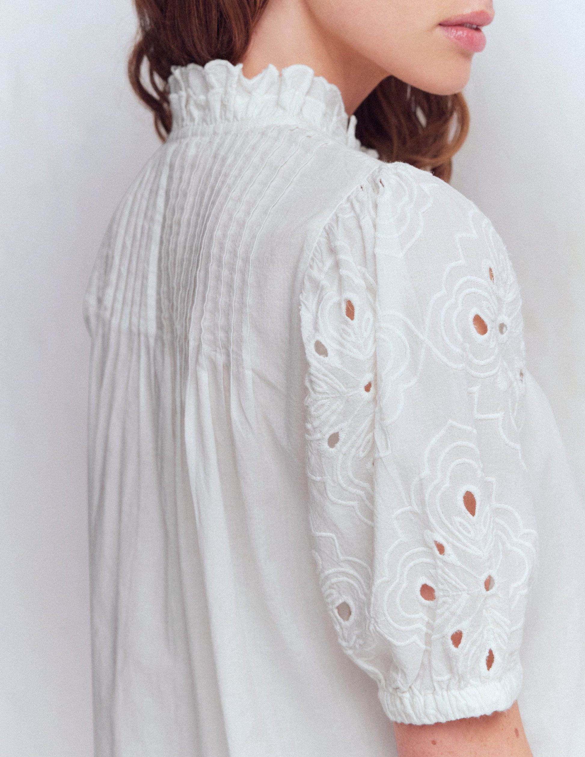 Cutwork Puff Sleeve Top-White-6
