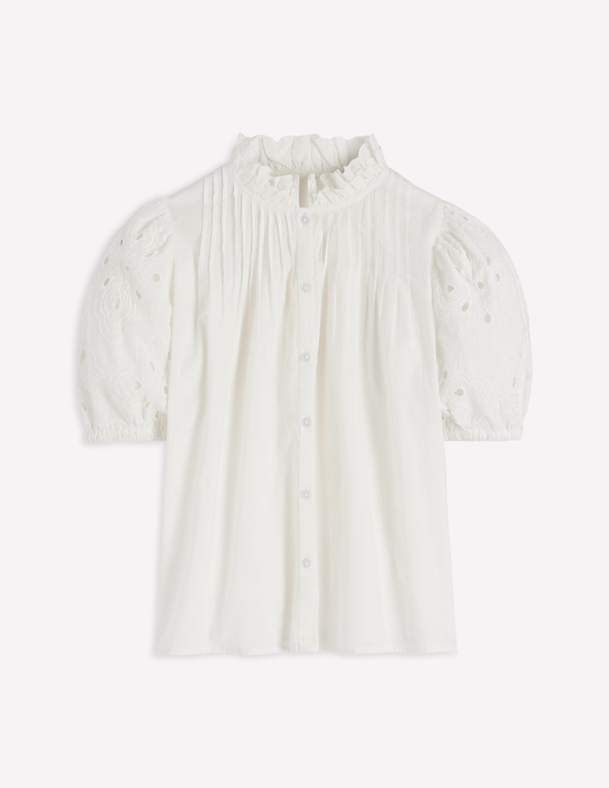 Cutwork Puff Sleeve Top-White | Boden USA