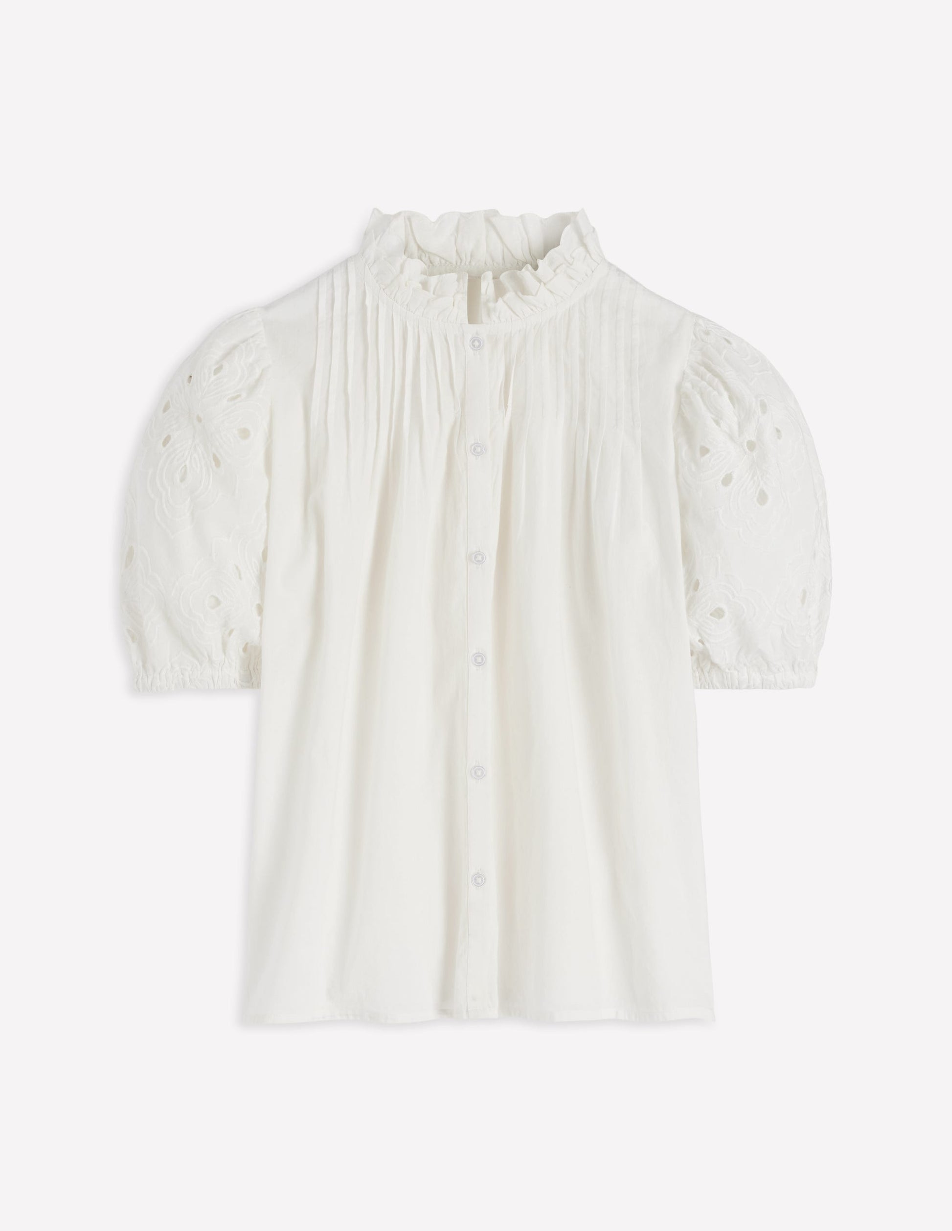 Cutwork Puff Sleeve Top-White-7