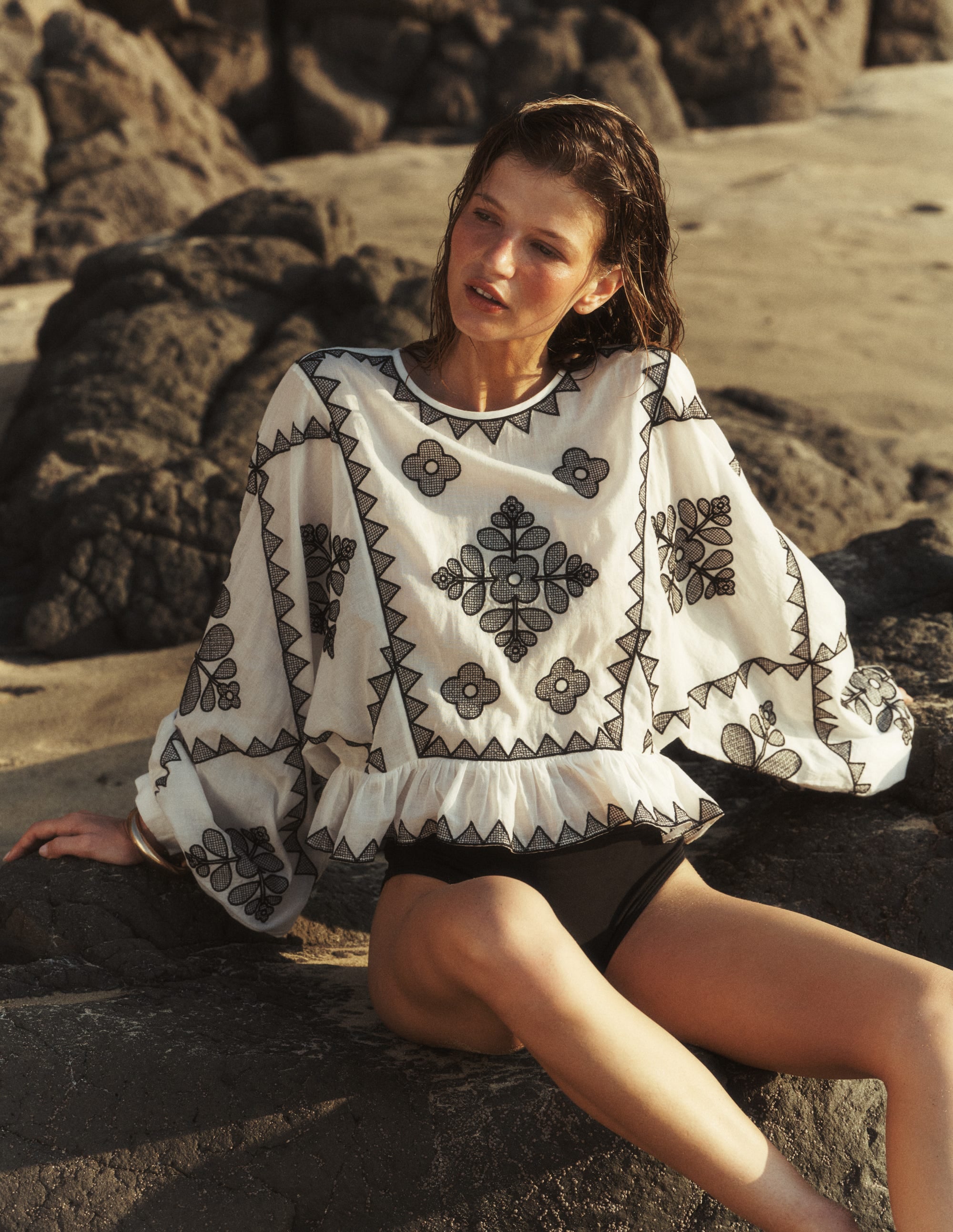 Embroidered Vacation Top-Ivory - Image 6