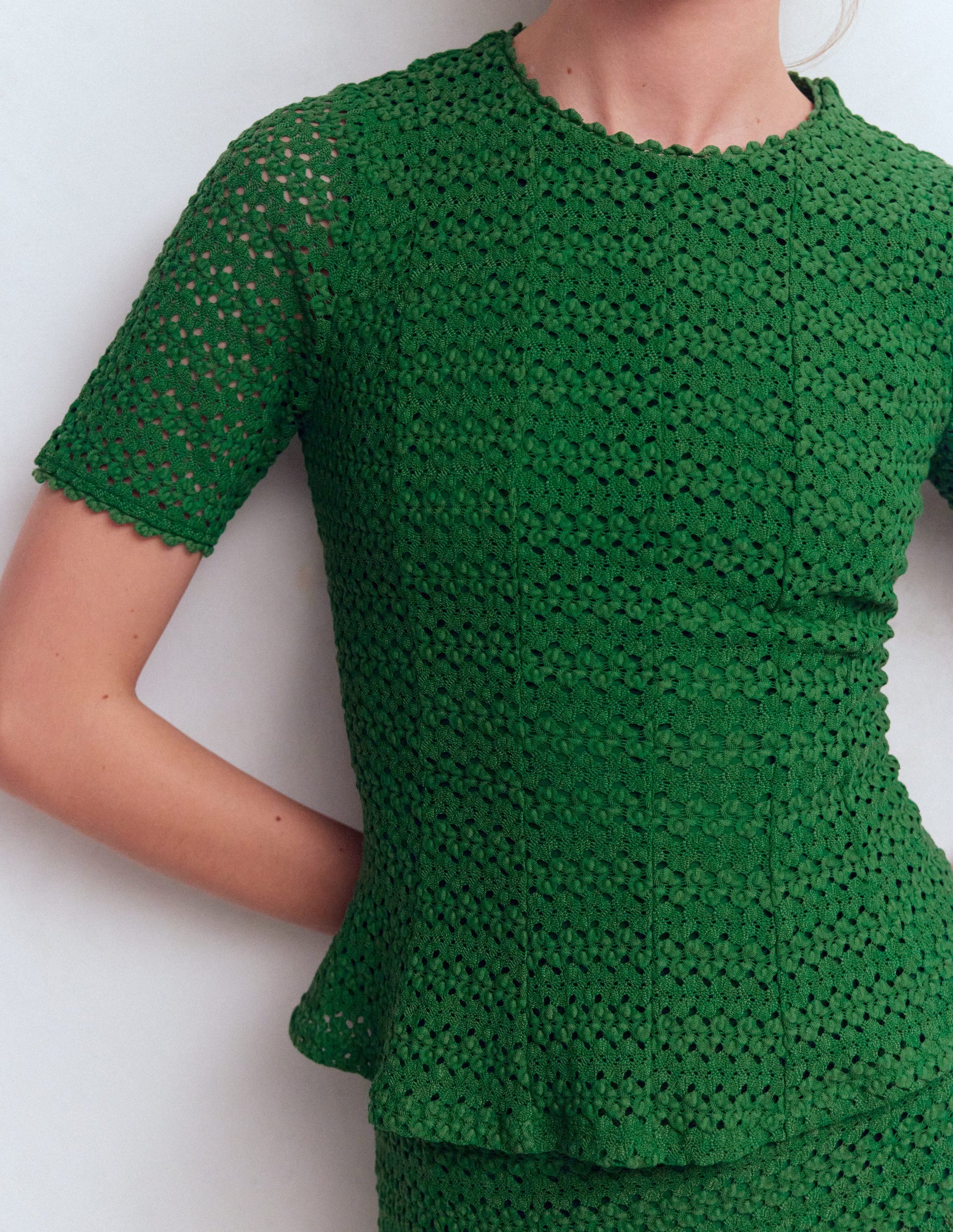 Lace Peplum Top-Verdant Green-3