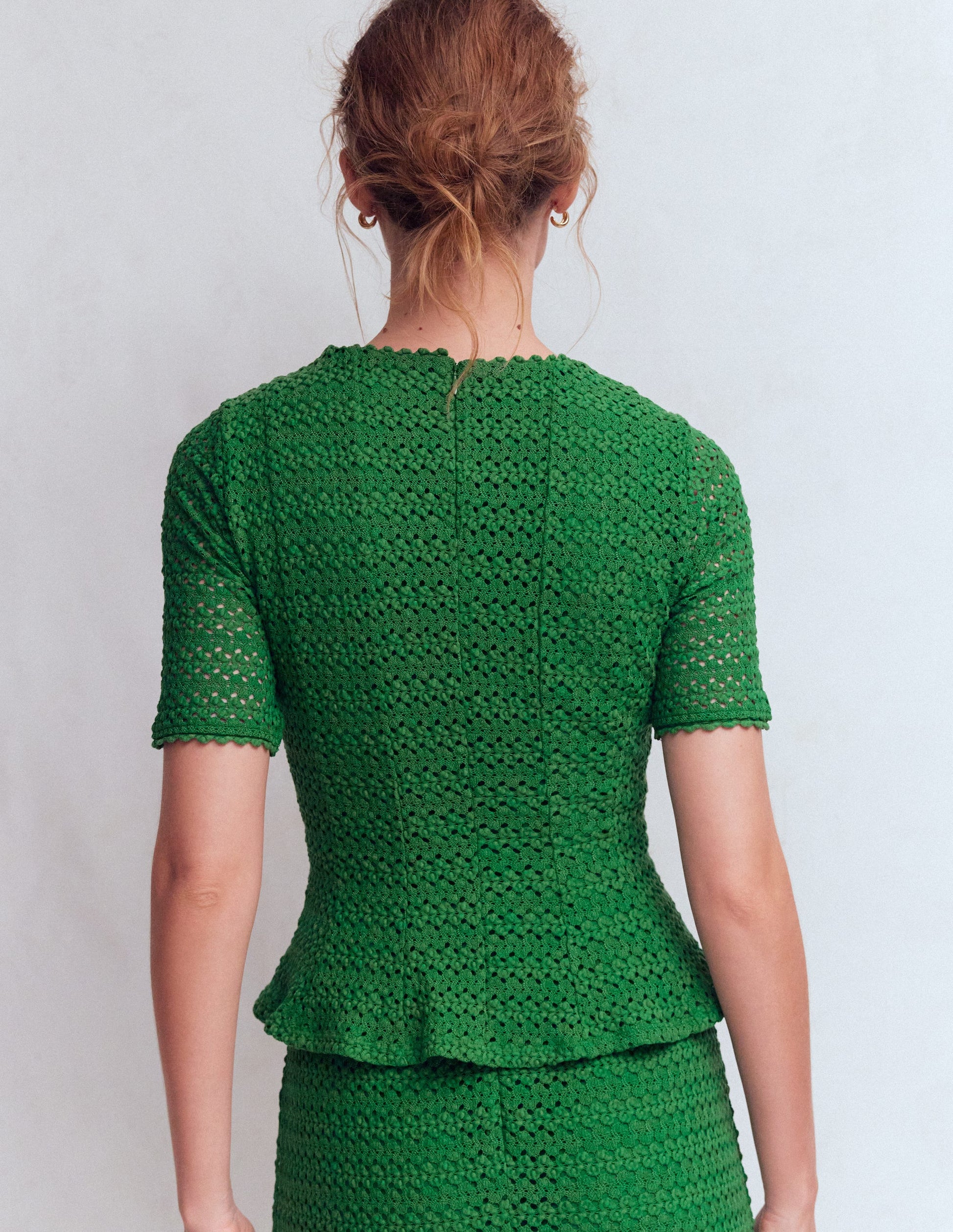 Boden Women's Lace Peplum Top in Green | Size 12 Boden Women's Lace Peplum Top in Green | Size 12