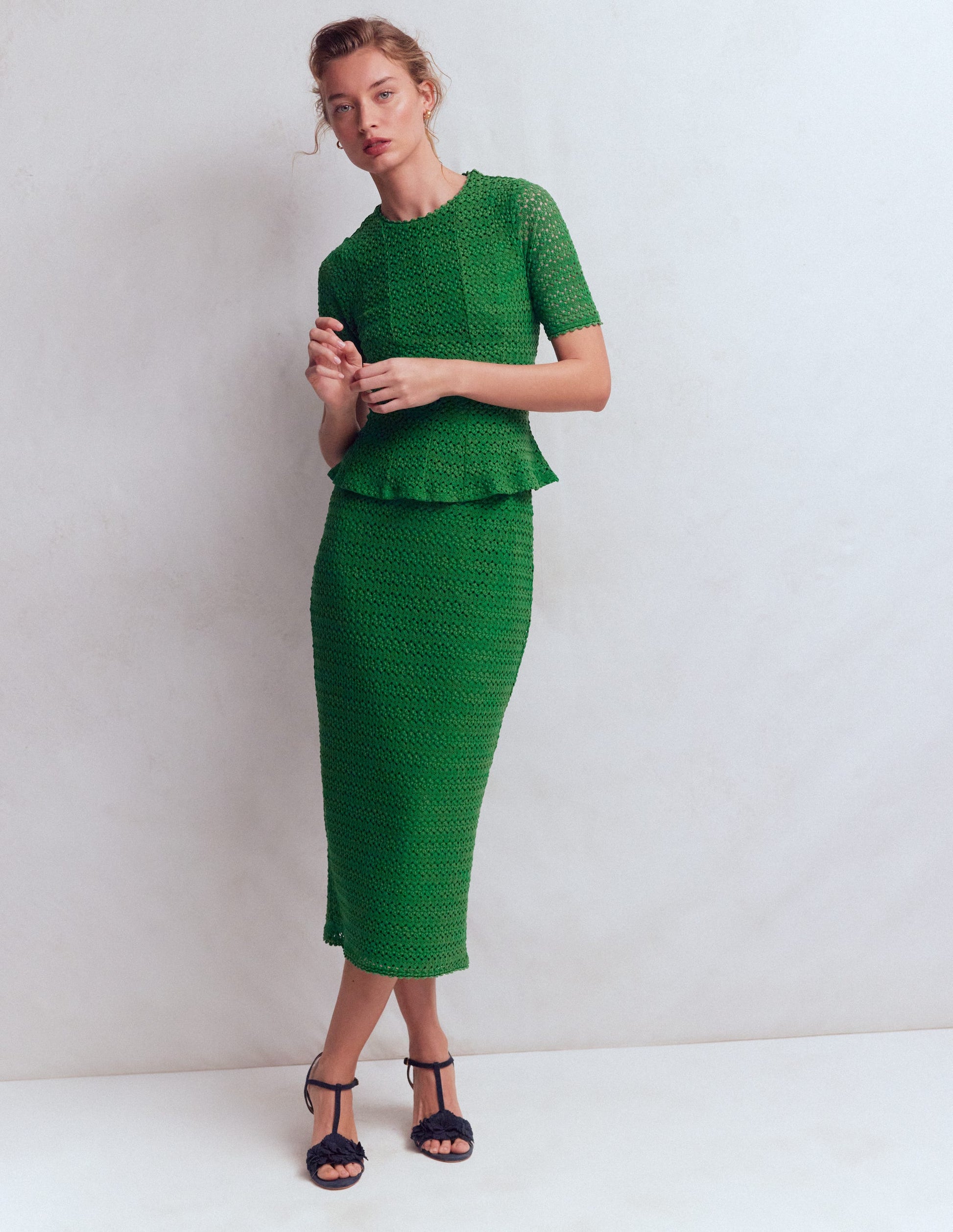 Lace Peplum Top-Verdant Green | Boden USA Lace Peplum Top-Verdant Green | Boden USA