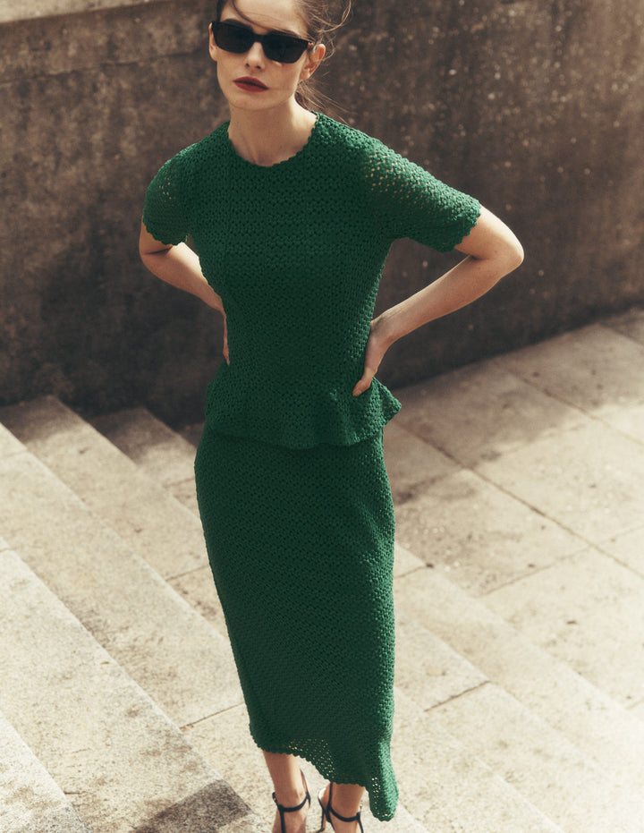 Lace Peplum Top-Verdant Green