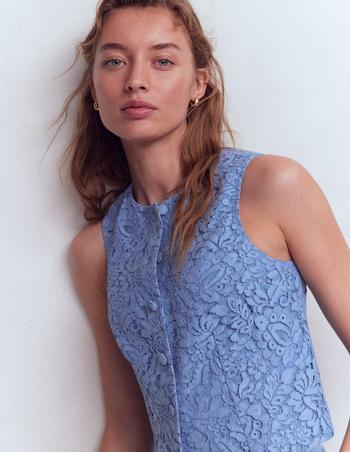Andrea Lace Shell Top-Cornflower Blue