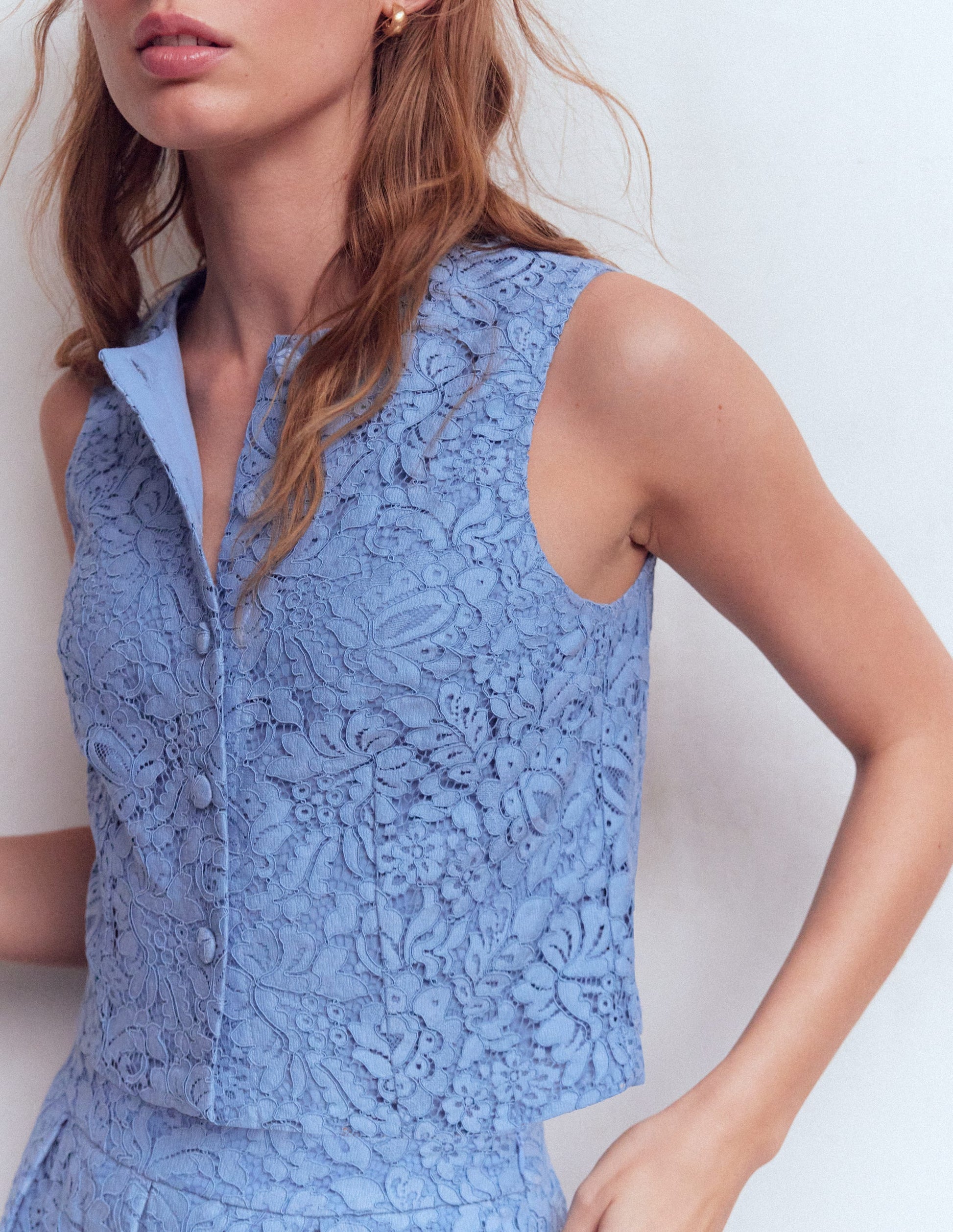 Andrea Lace Shell Top-Cornflower Blue-2