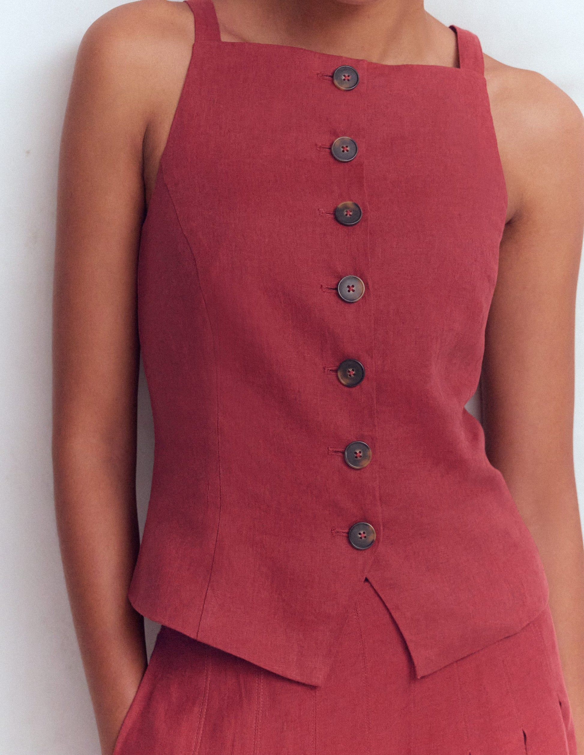 Square Neck Strap Waistcoat-Rich Chestnut-2