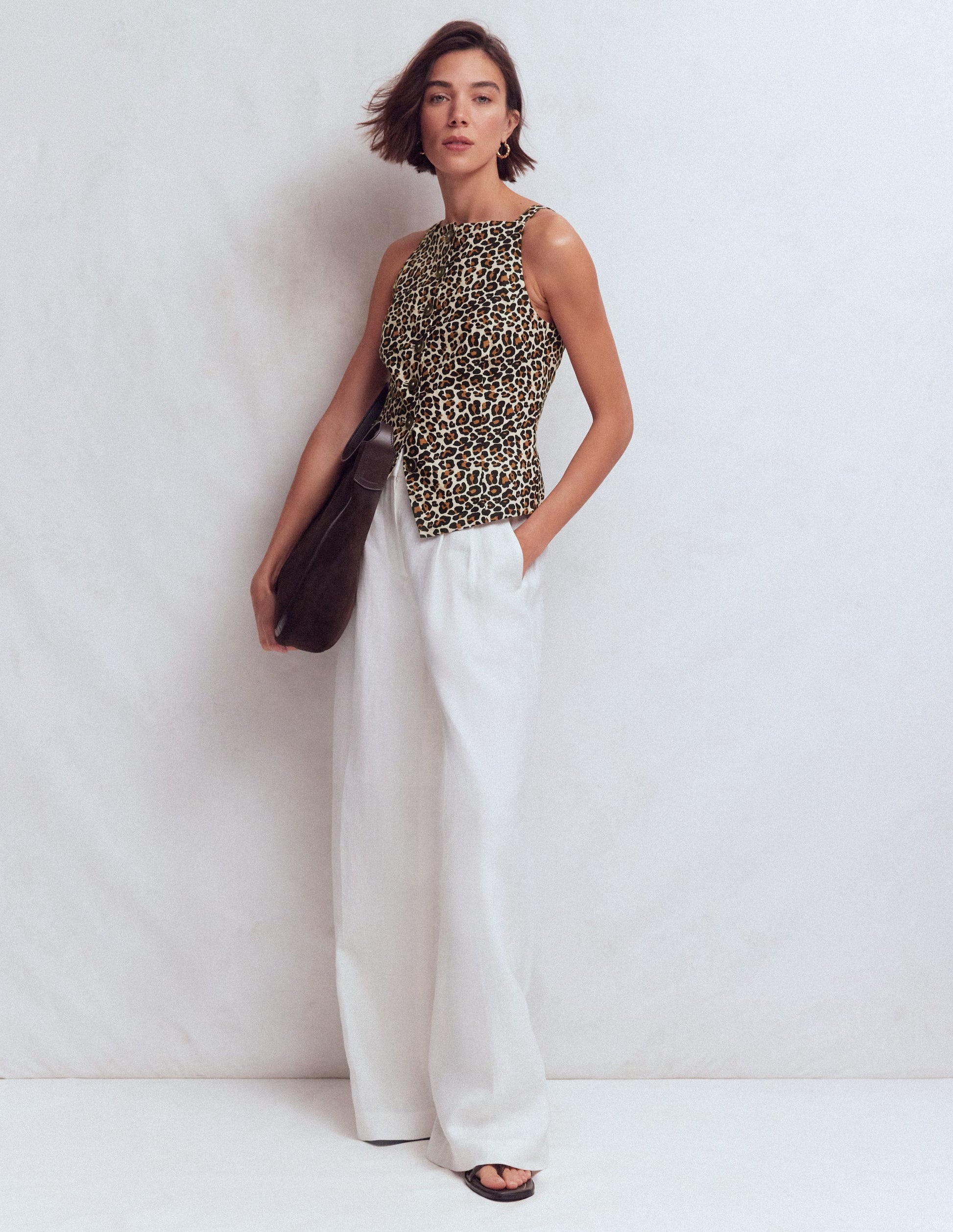 Square Neck Linen Waistcoat-Leopard Print-4