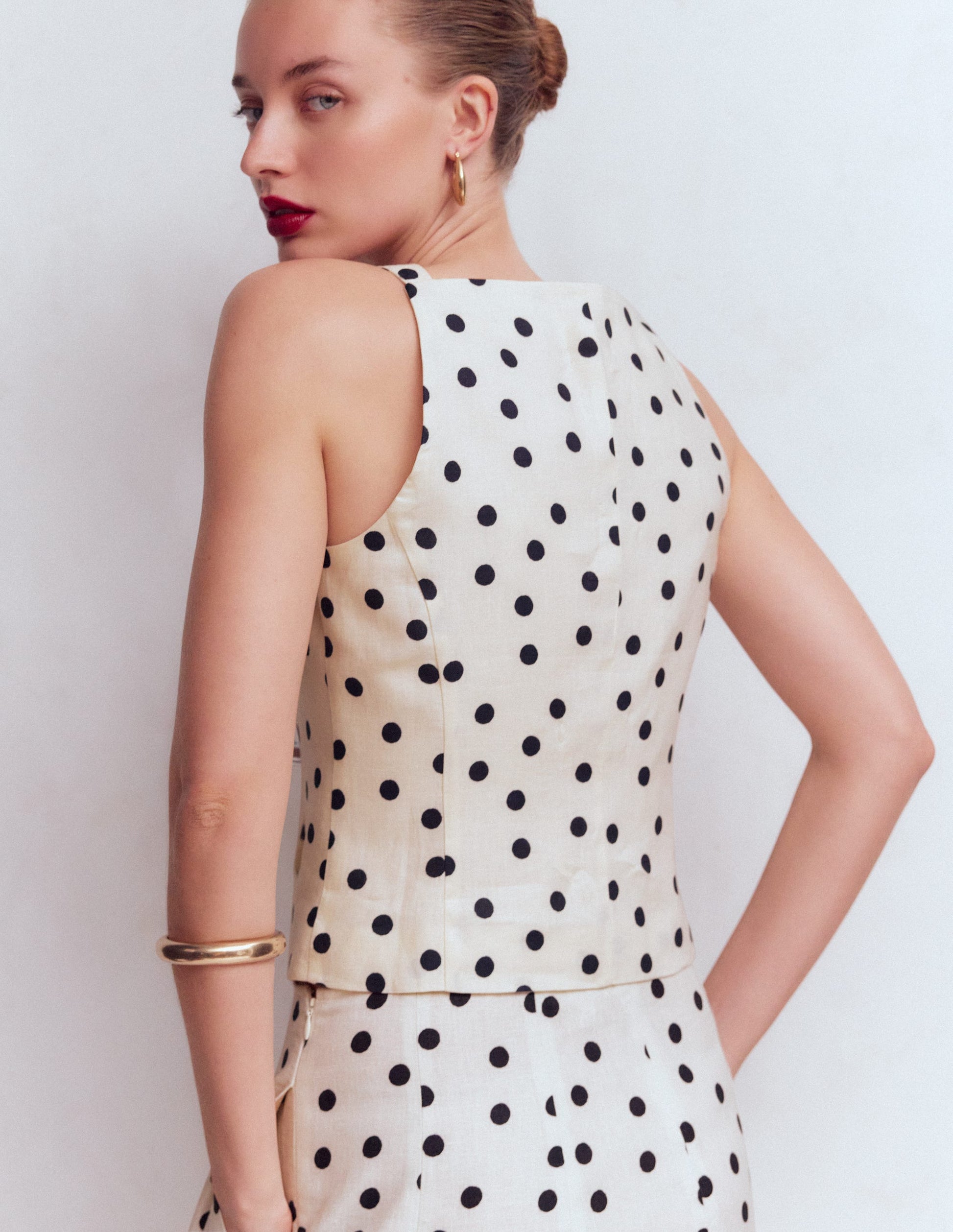 Square Neck Strap Waistcoat-Ivory, Painted Dot Spaced-5