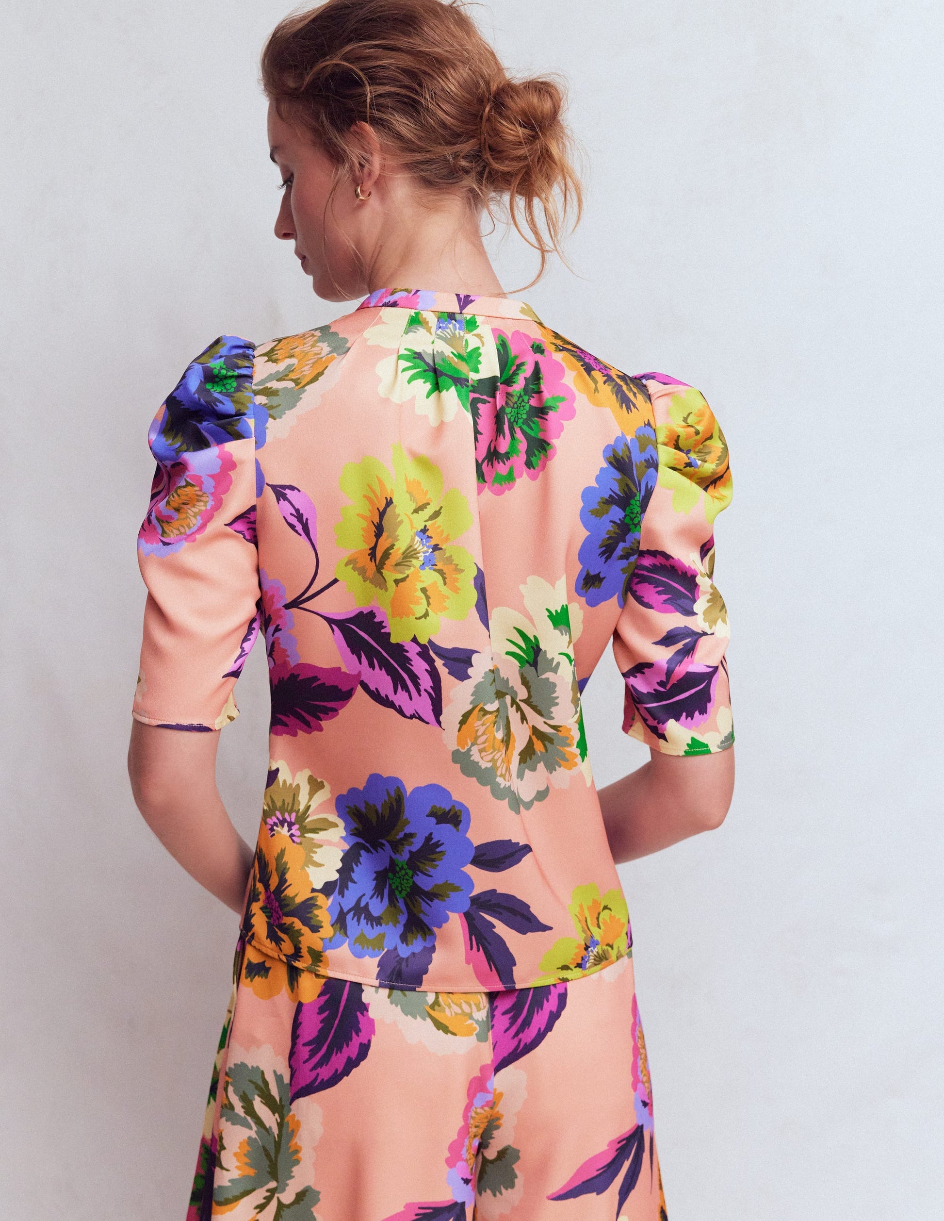 Pleated Mutton Sleeve Top-Multi, Opulent Blossom-3