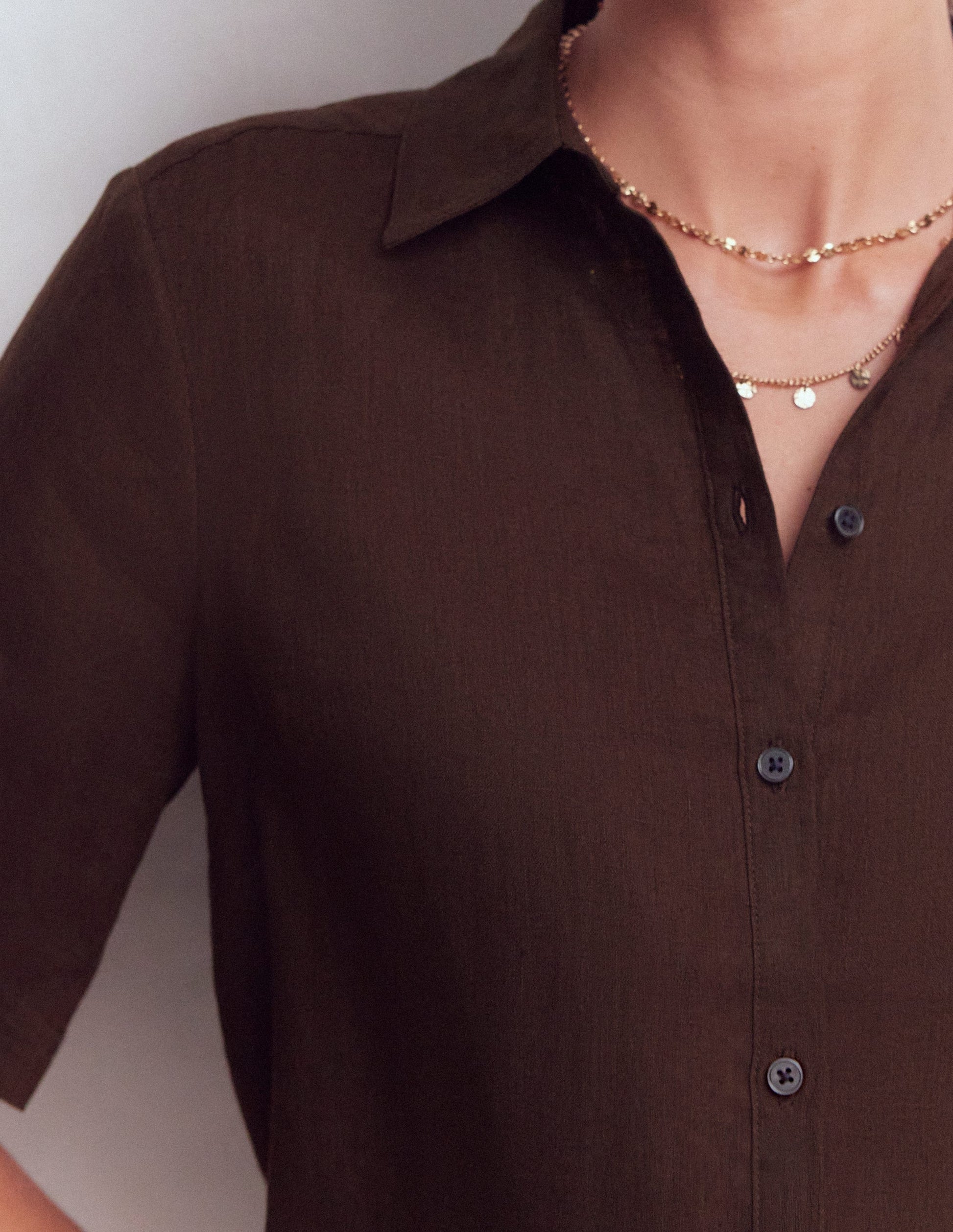 Short Sleeve Linen Shirt-Bitter Chocolate-2