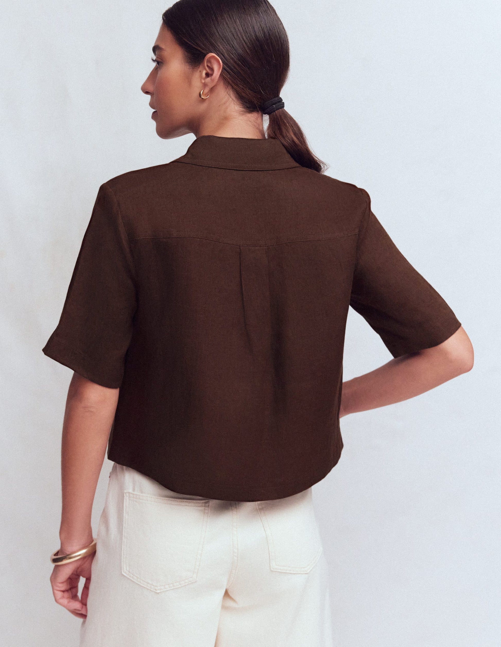 Short Sleeve Linen Shirt-Bitter Chocolate-3