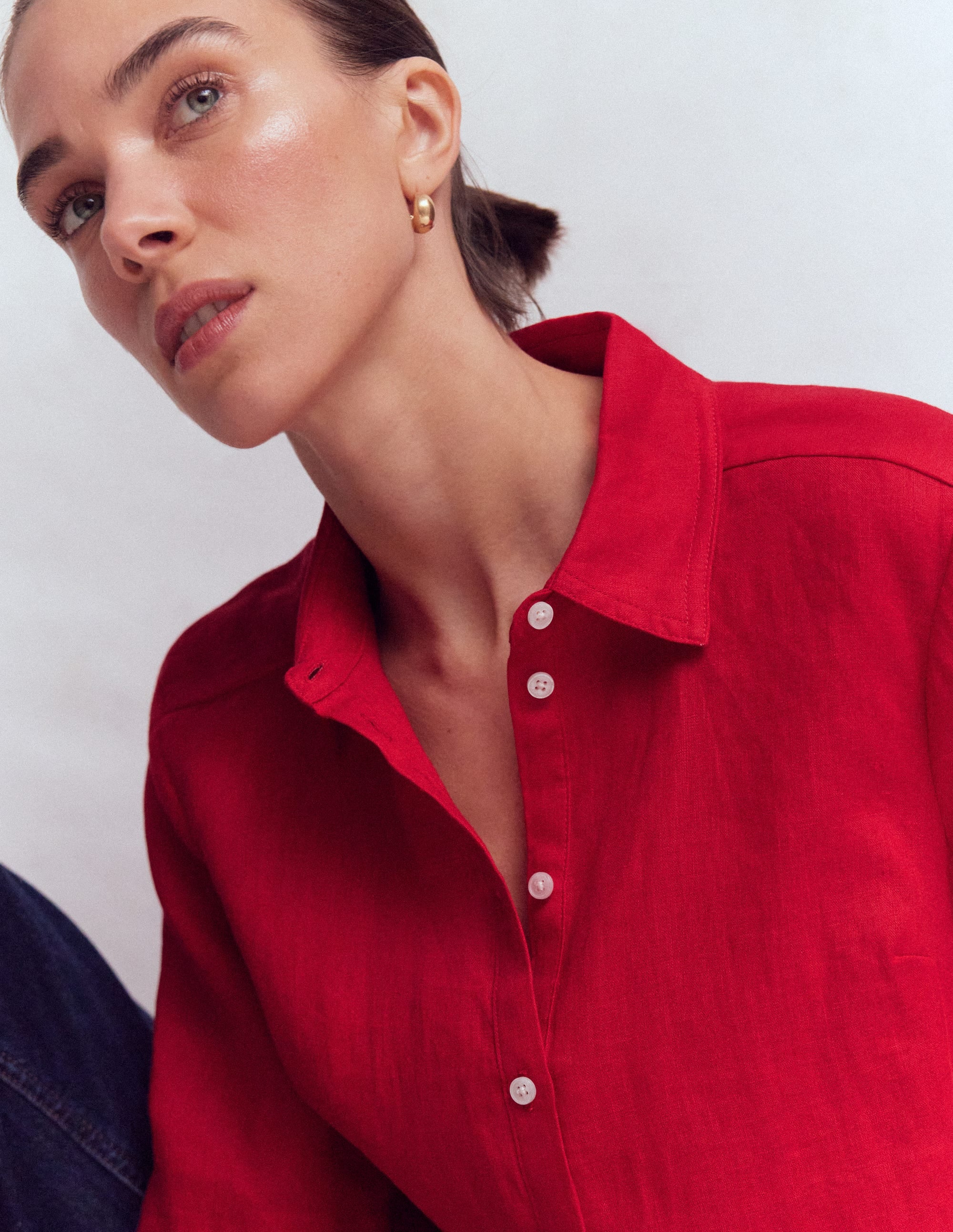 Short Sleeve Linen Shirt-Merida Red - Image 2