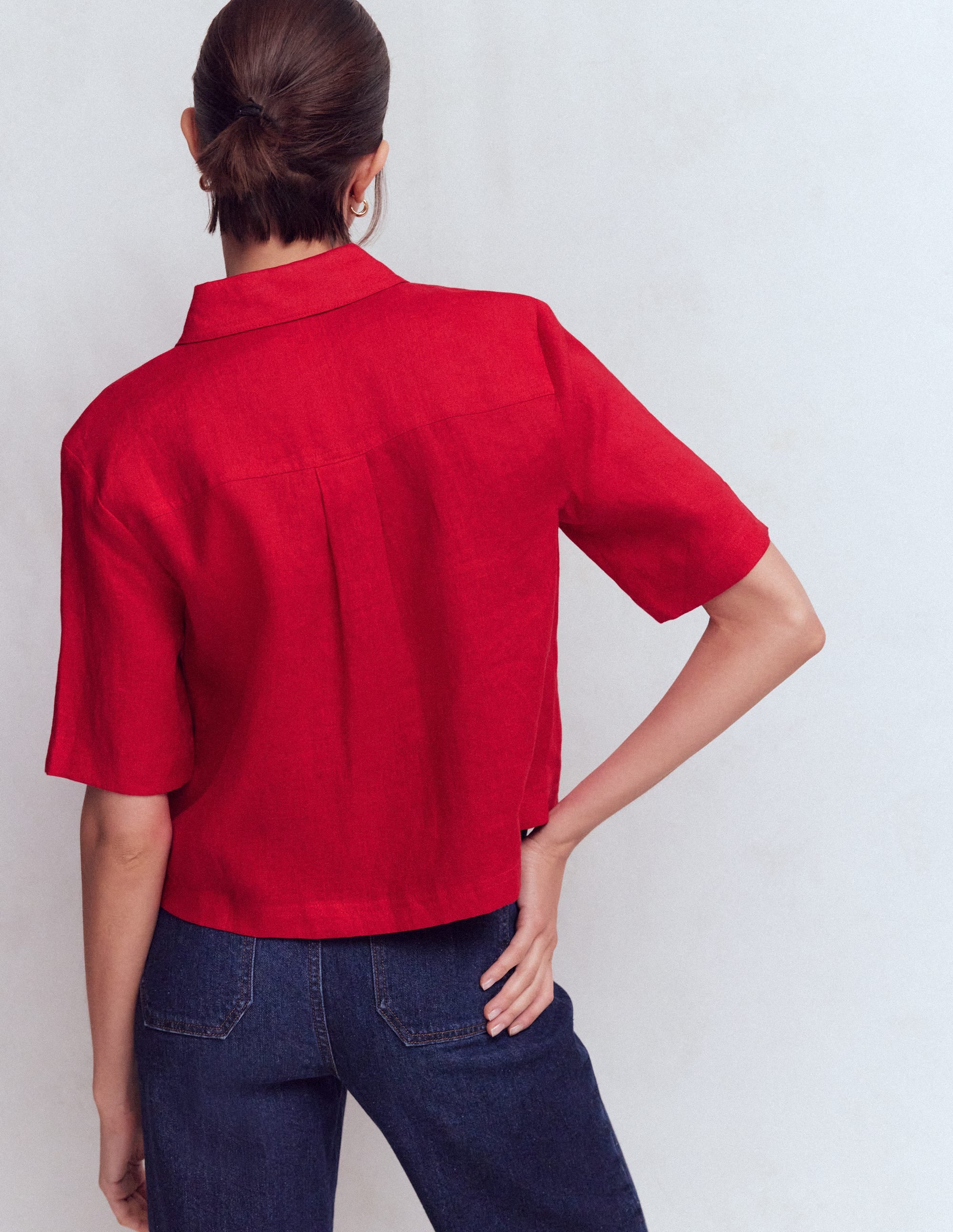 Short Sleeve Linen Shirt-Merida Red - Image 3