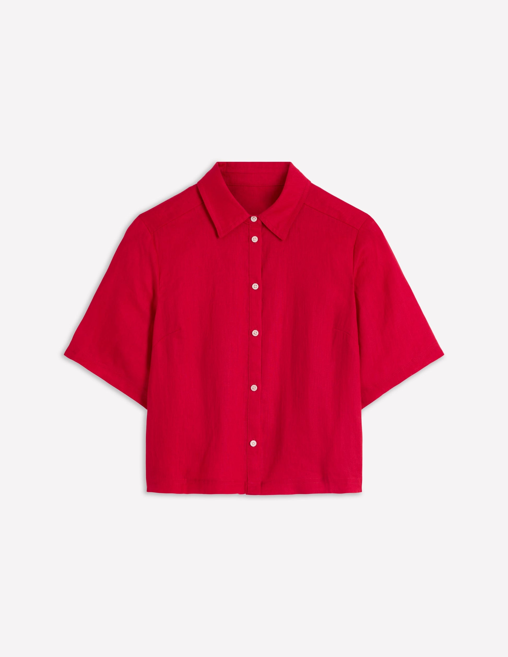 Short Sleeve Linen Shirt-Bold Red-4