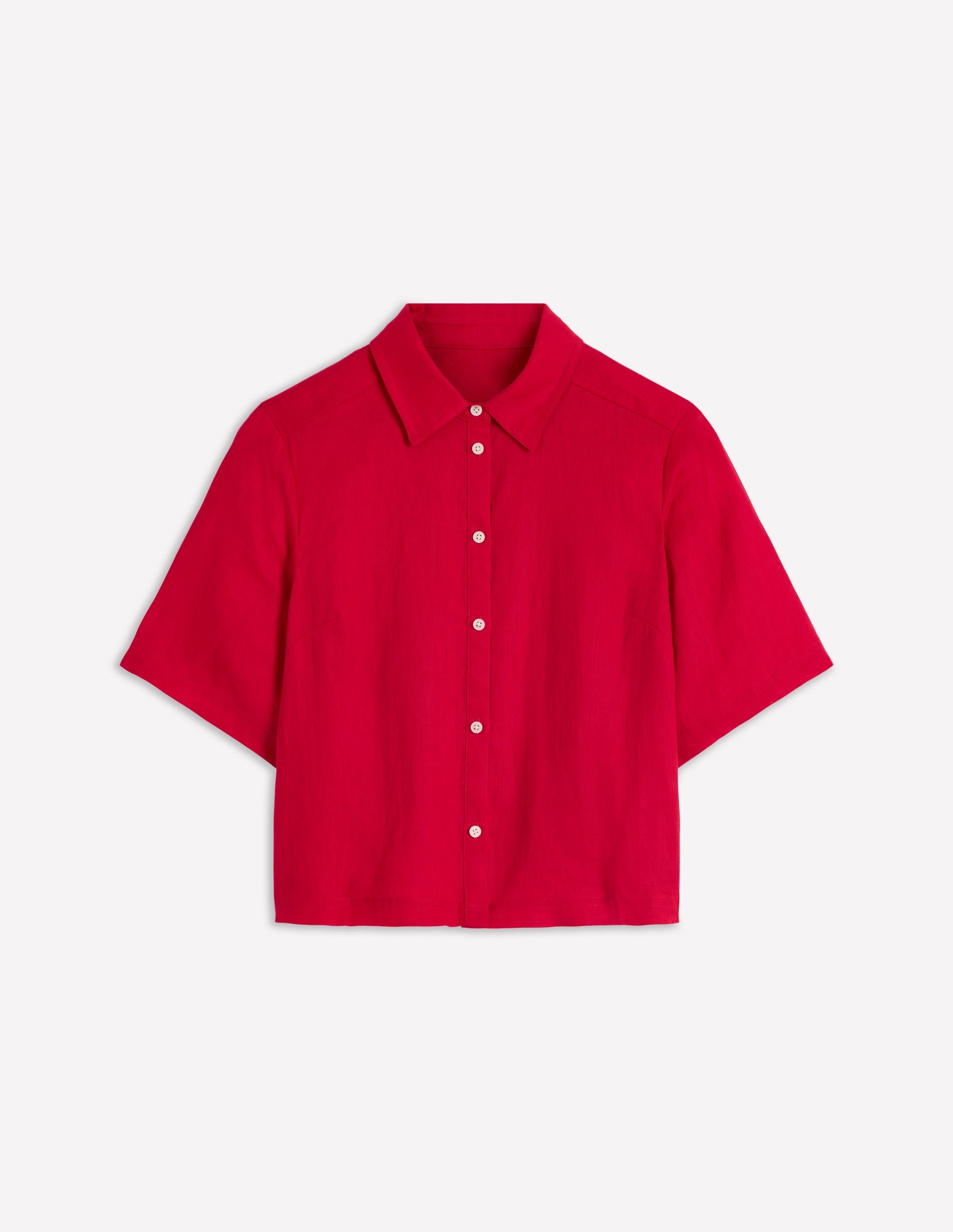 Short Sleeve Linen Shirt-Merida Red - Image 4