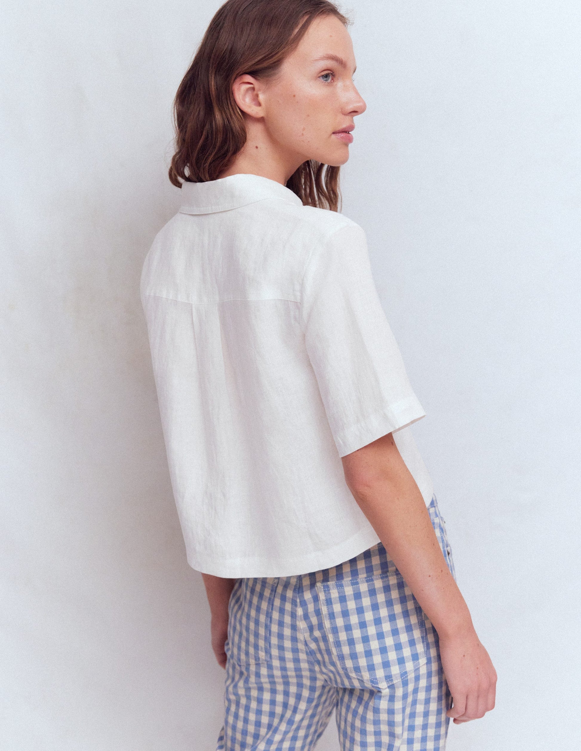 Short Sleeve Linen Shirt-White-3