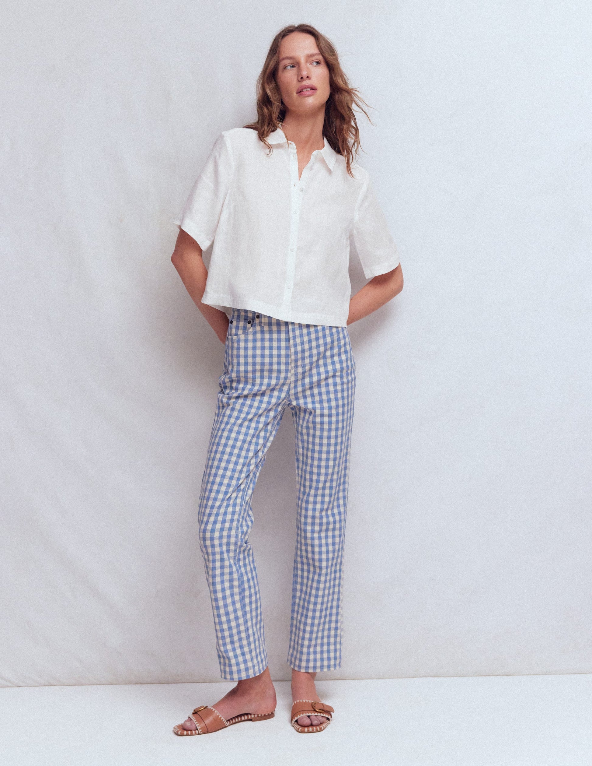 Short Sleeve Linen Shirt-White-4