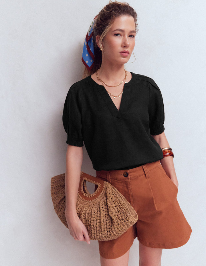 Rae Linen Top-Black