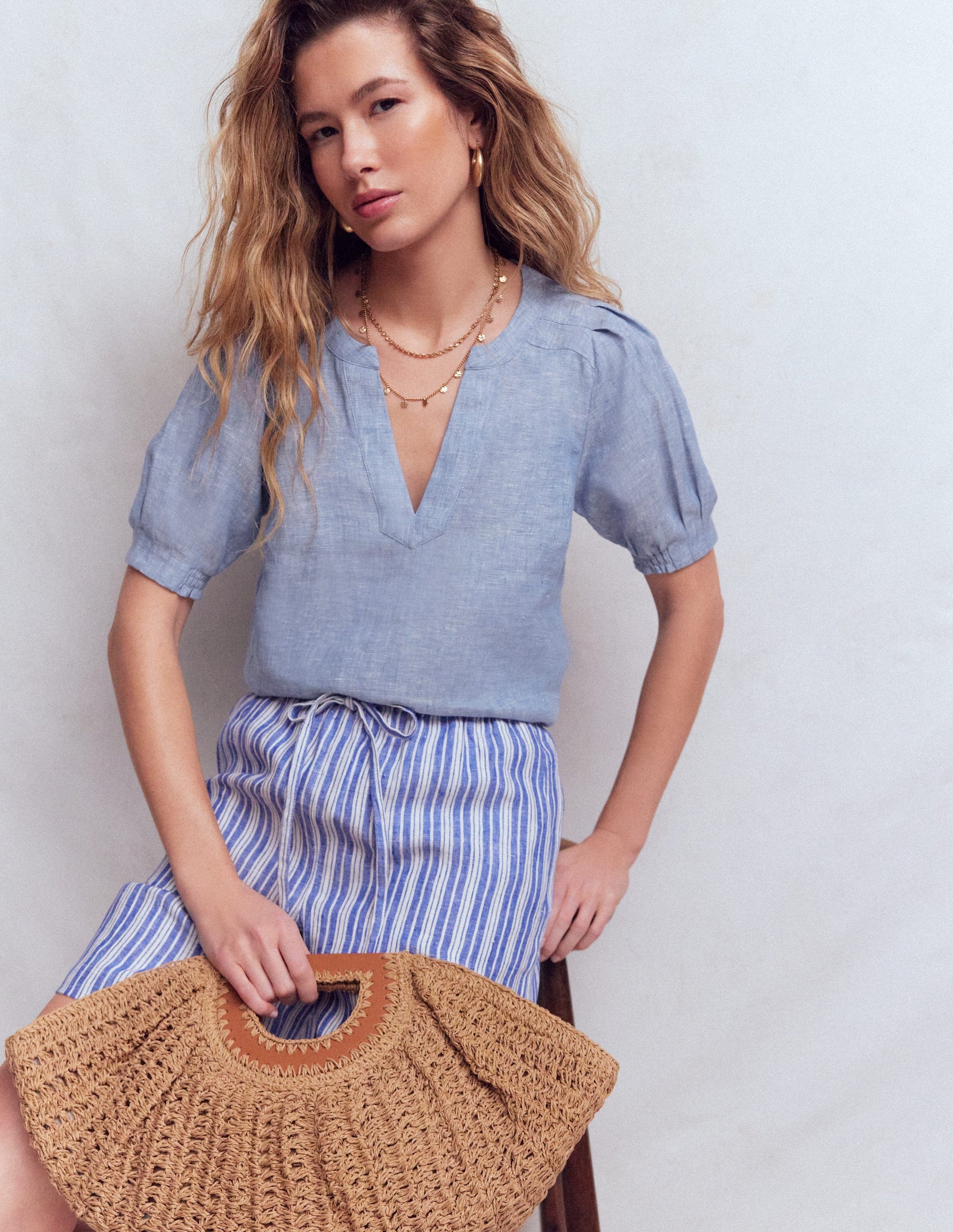Rae Linen Top-Chambray-1