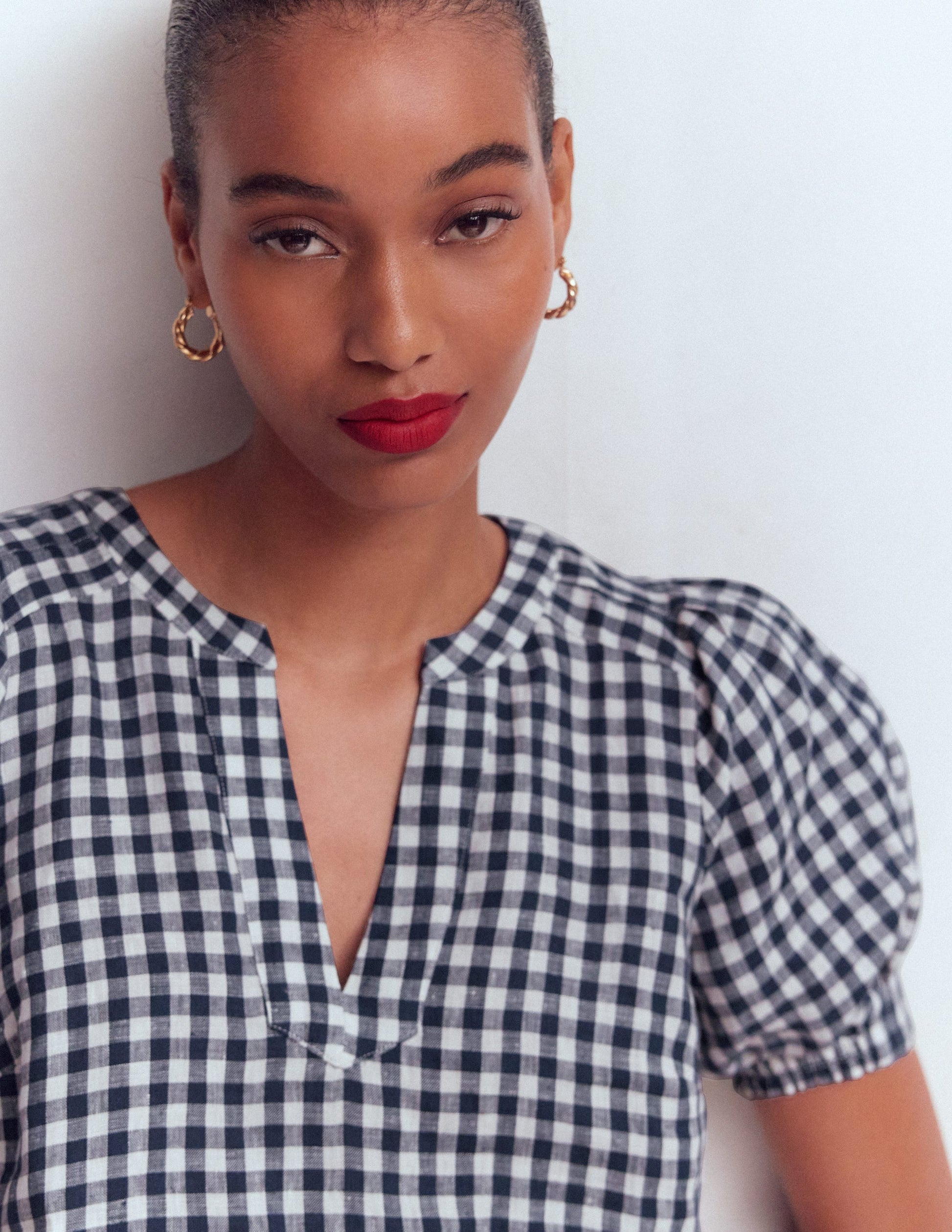 Rae Linen Top-Small Navy Gingham | Boden USA Rae Linen Top-Small Navy Gingham | Boden USA