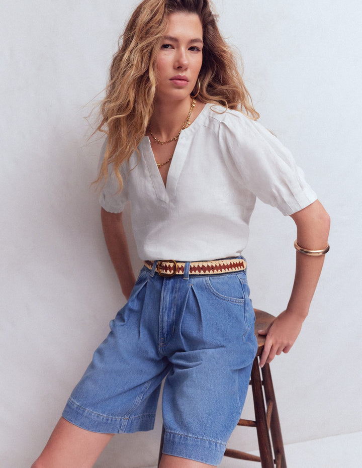 Rae Linen Top-White