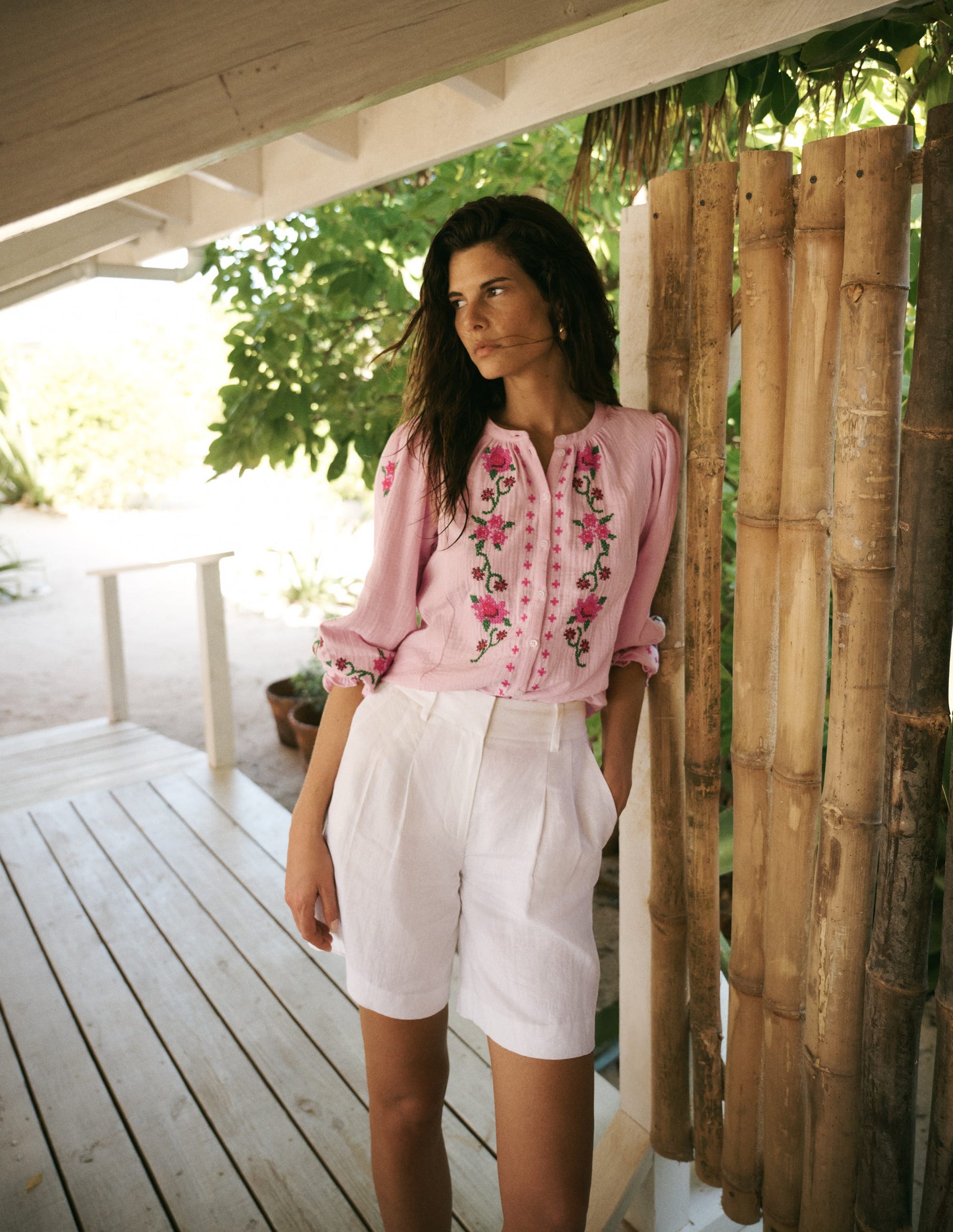 Camille Double Cloth Top-Spring Blossom Pink Embroidery-1