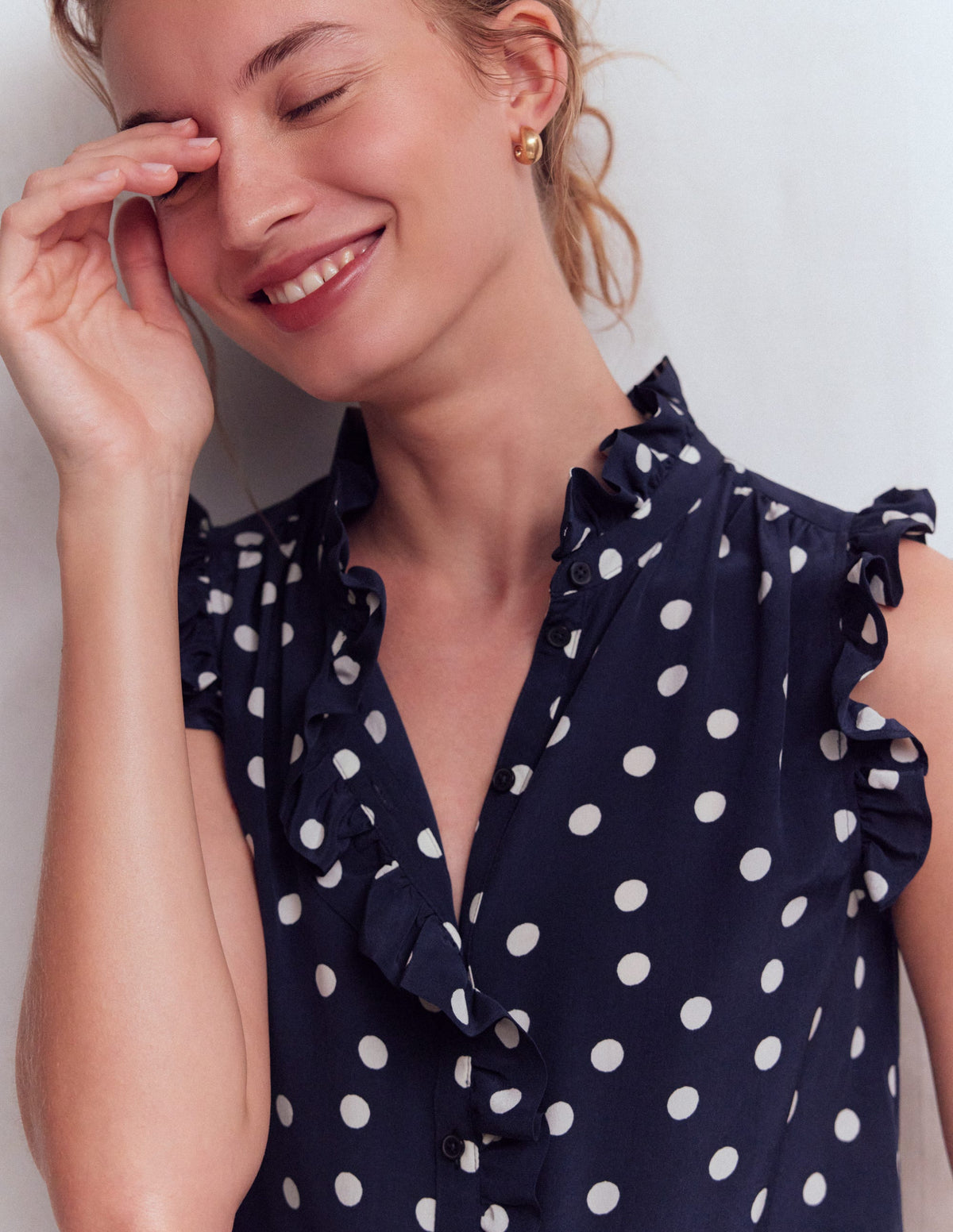 Isabel Sleeveless Silk Top-French Navy, Painted Dot - Image 2