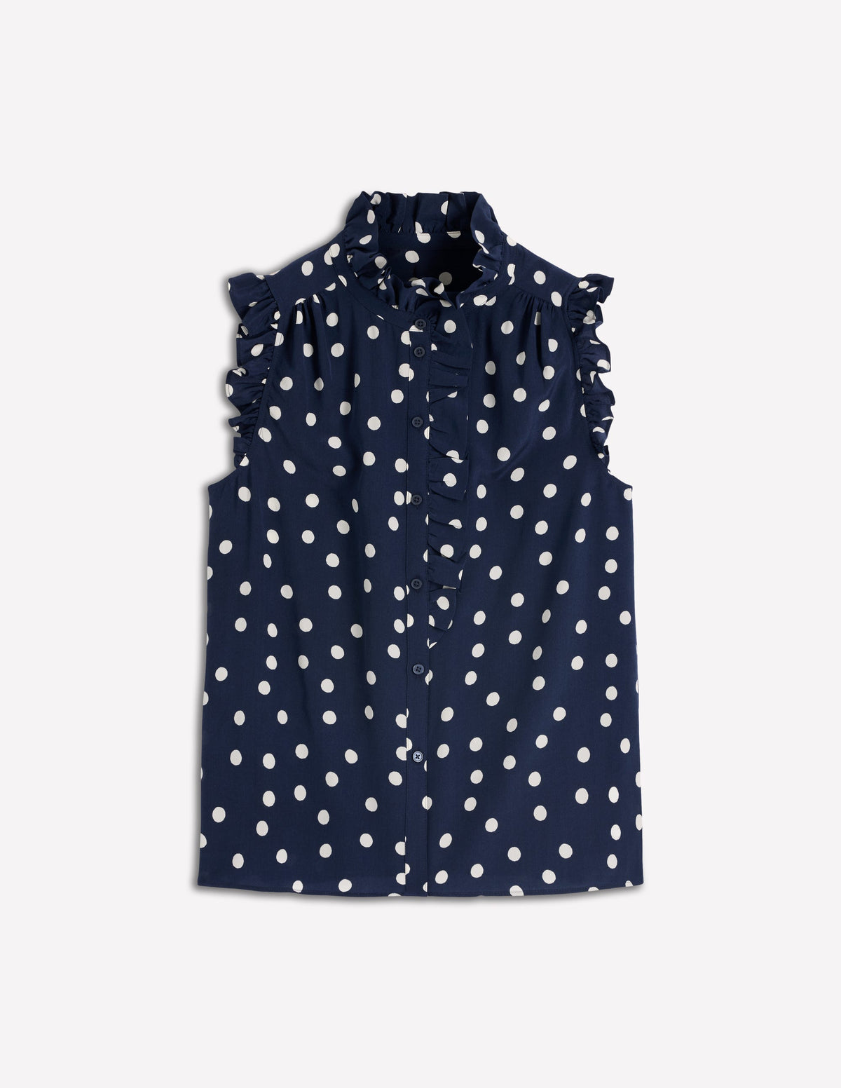 Isabel Sleeveless Silk Top-French Navy, Painted Dot - Image 6