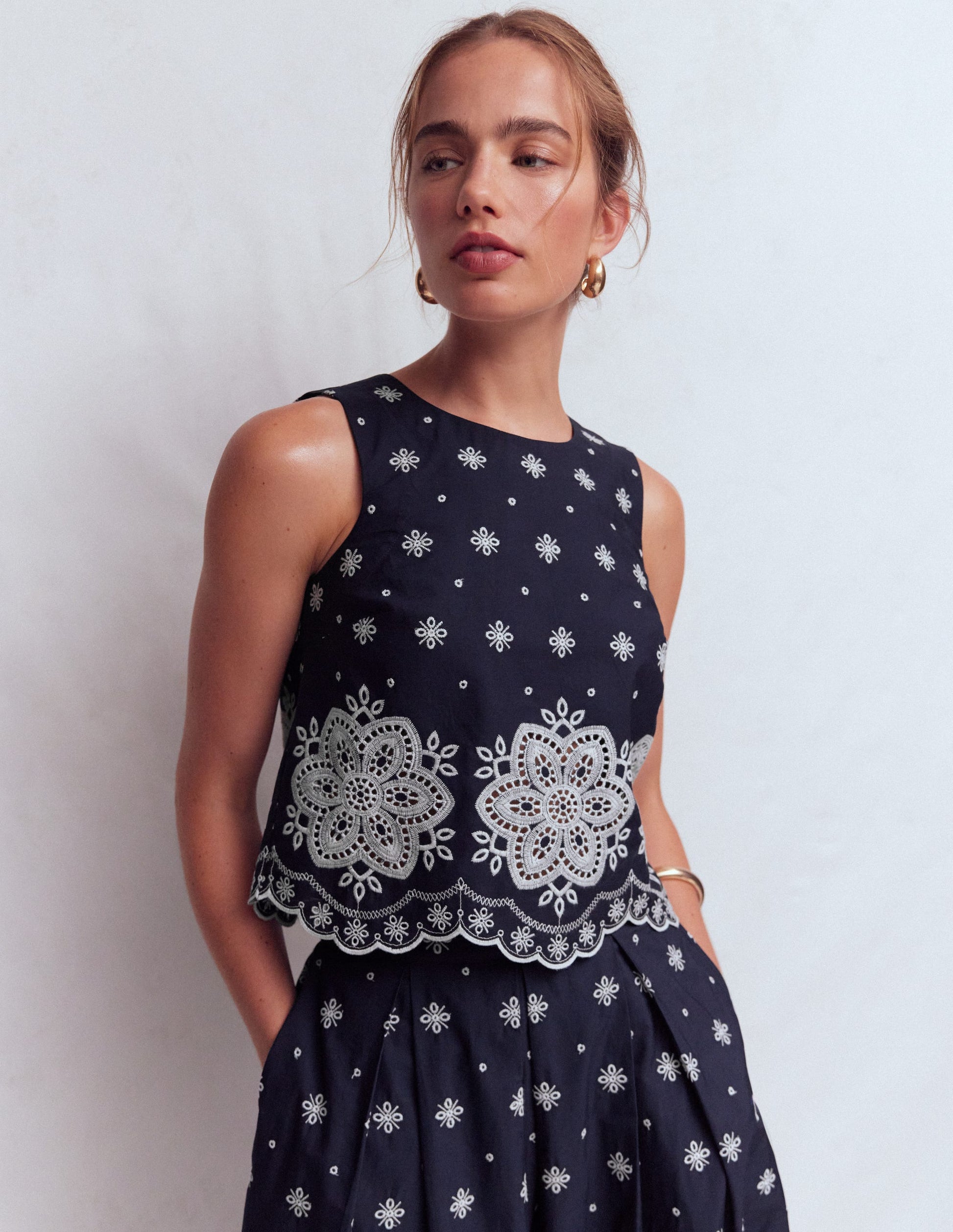 Sofia Broderie Cotton Top-Navy-5