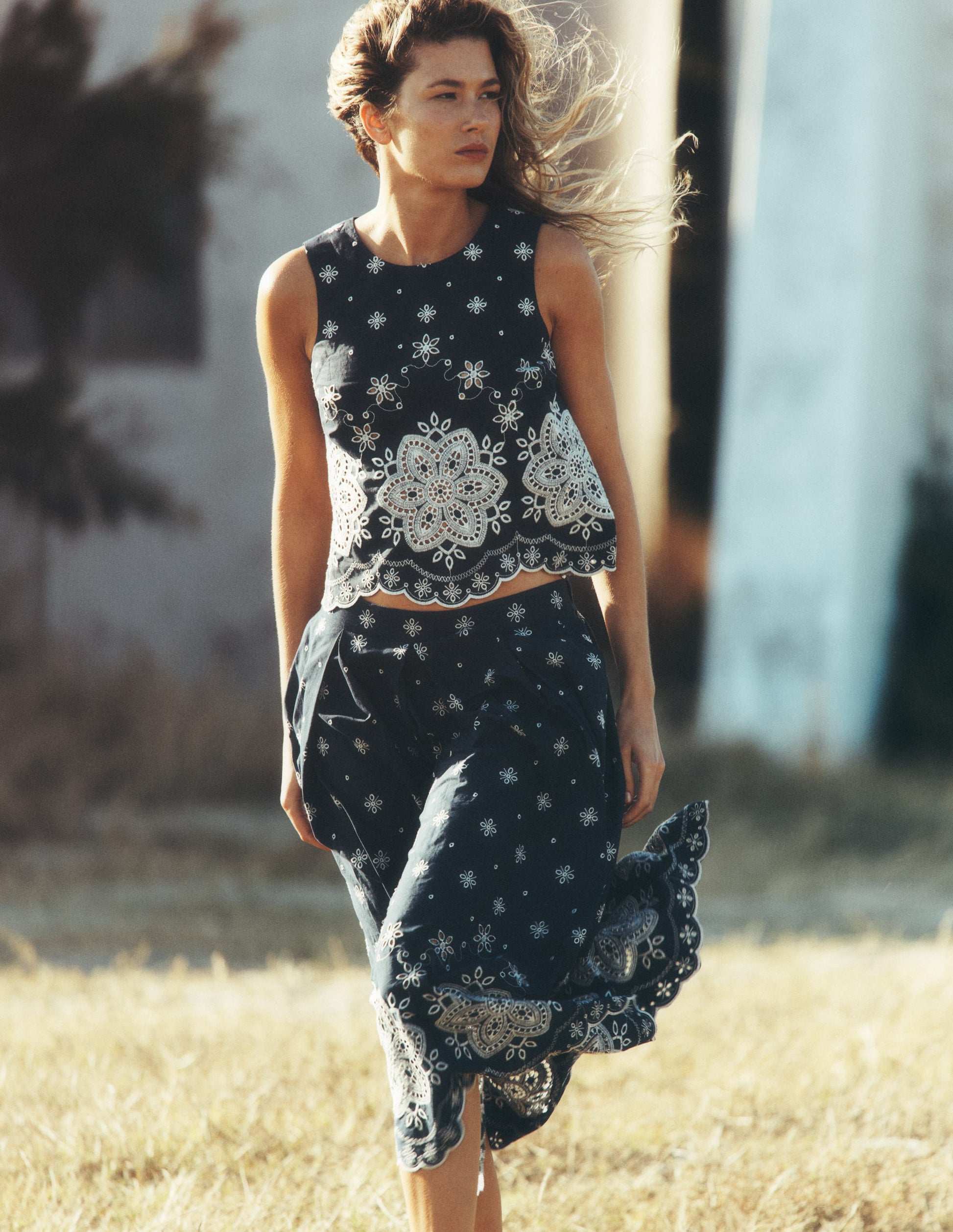 Sofia Broderie Cotton Top-Navy-7