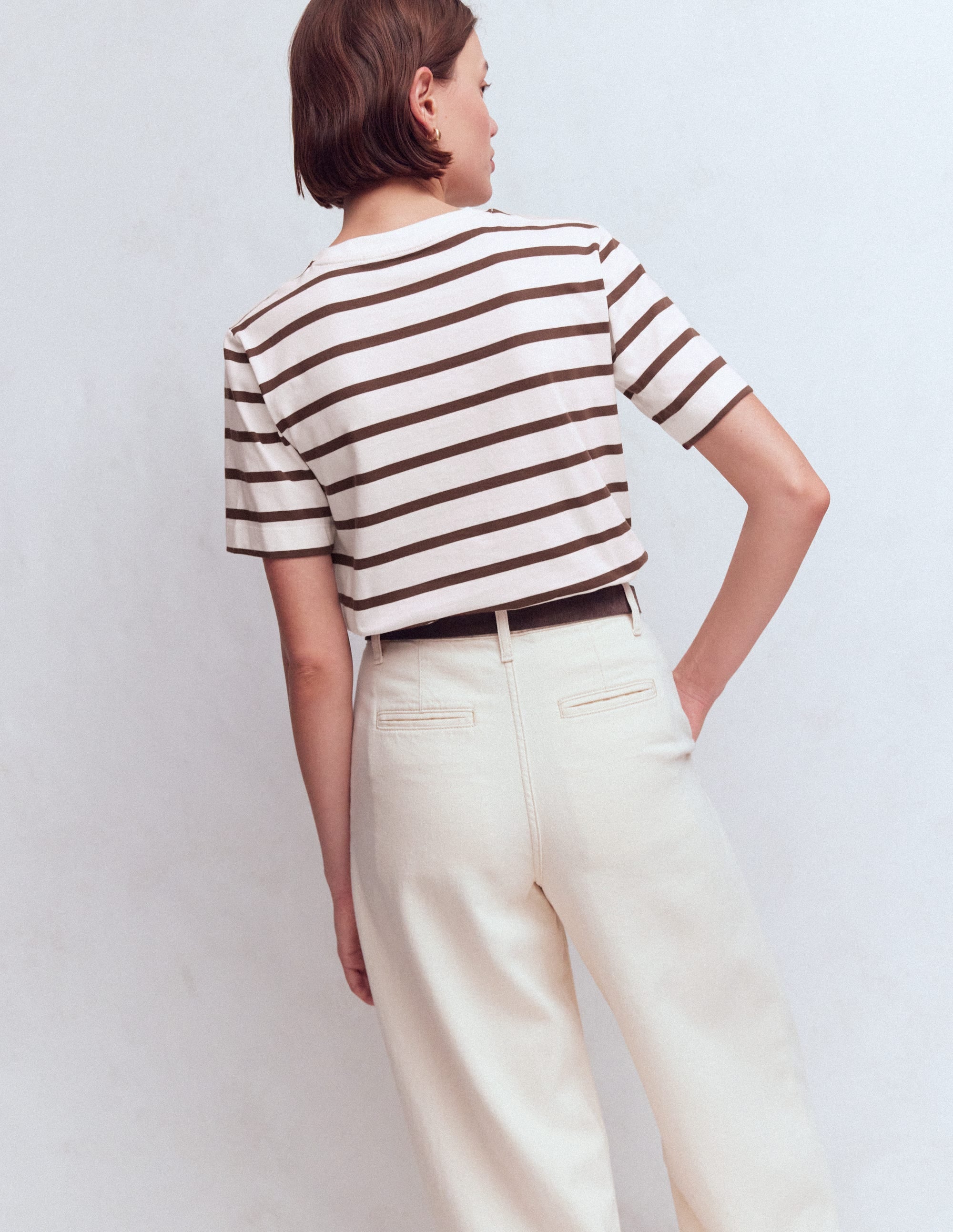 Relaxed Cotton T-shirt-Brown and Ivory Stripe - Image 3