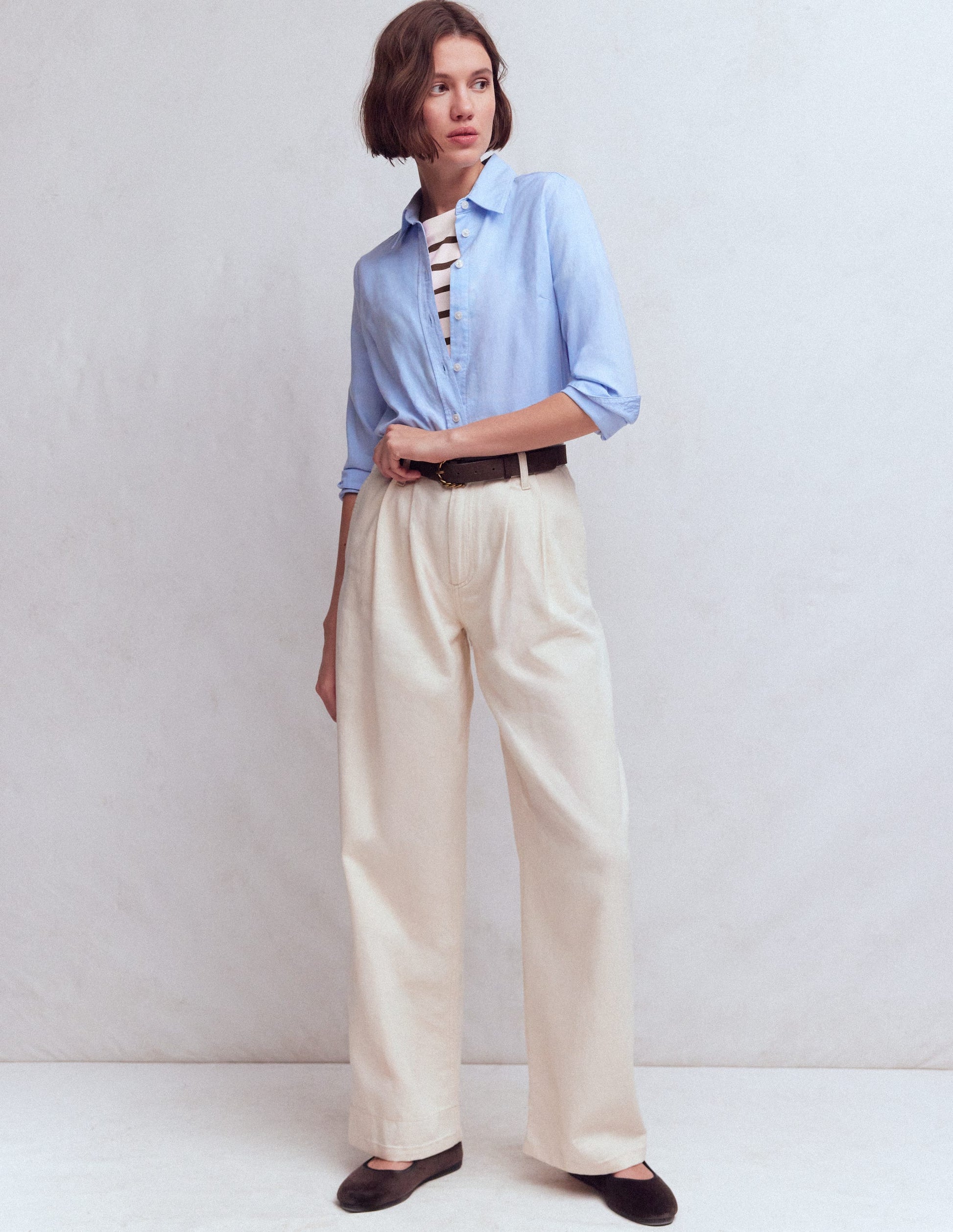 Relaxed Cotton T-shirt-Brown and Ivory Stripe-4