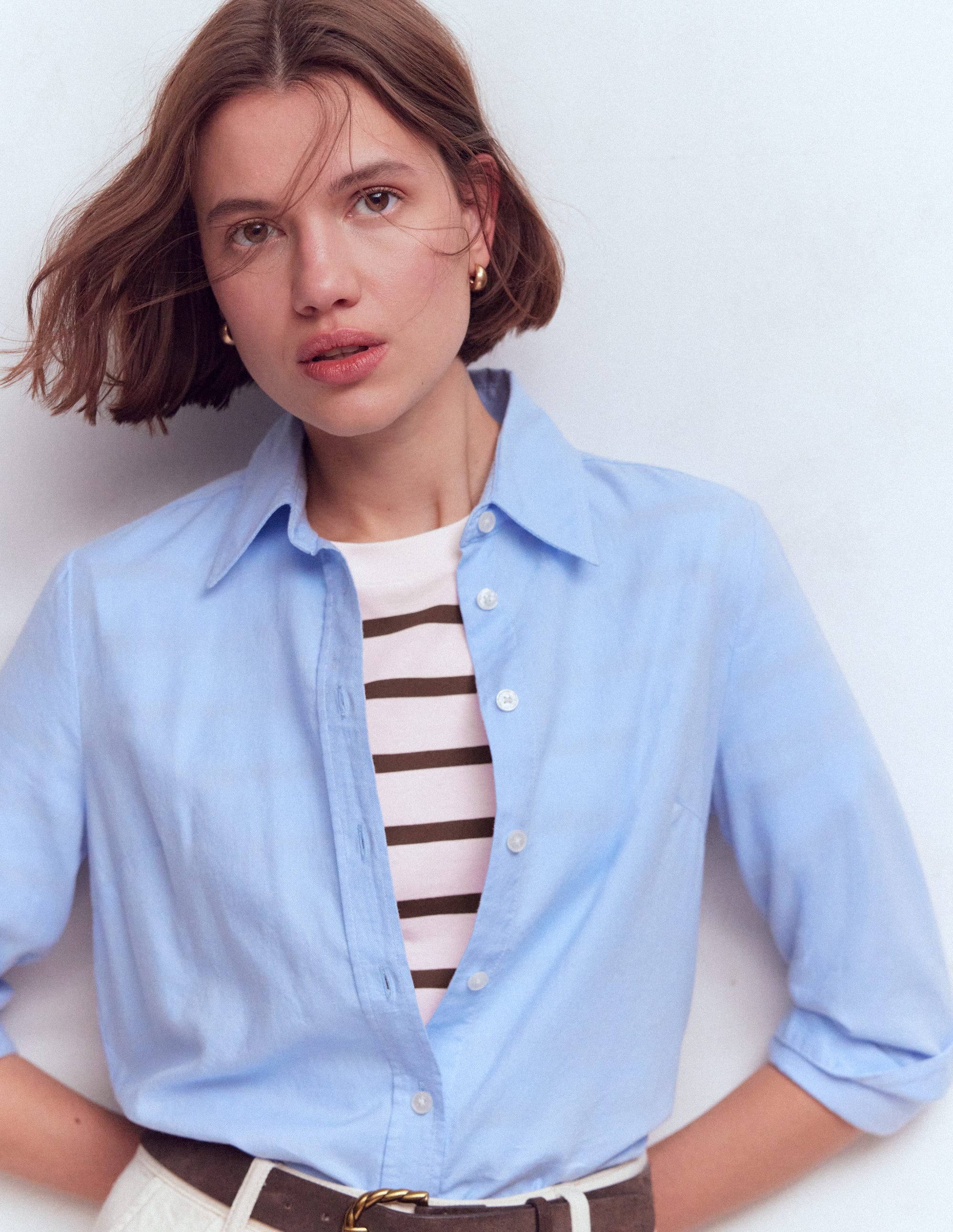 Relaxed Cotton T-shirt-Brown and Ivory Stripe - Image 5