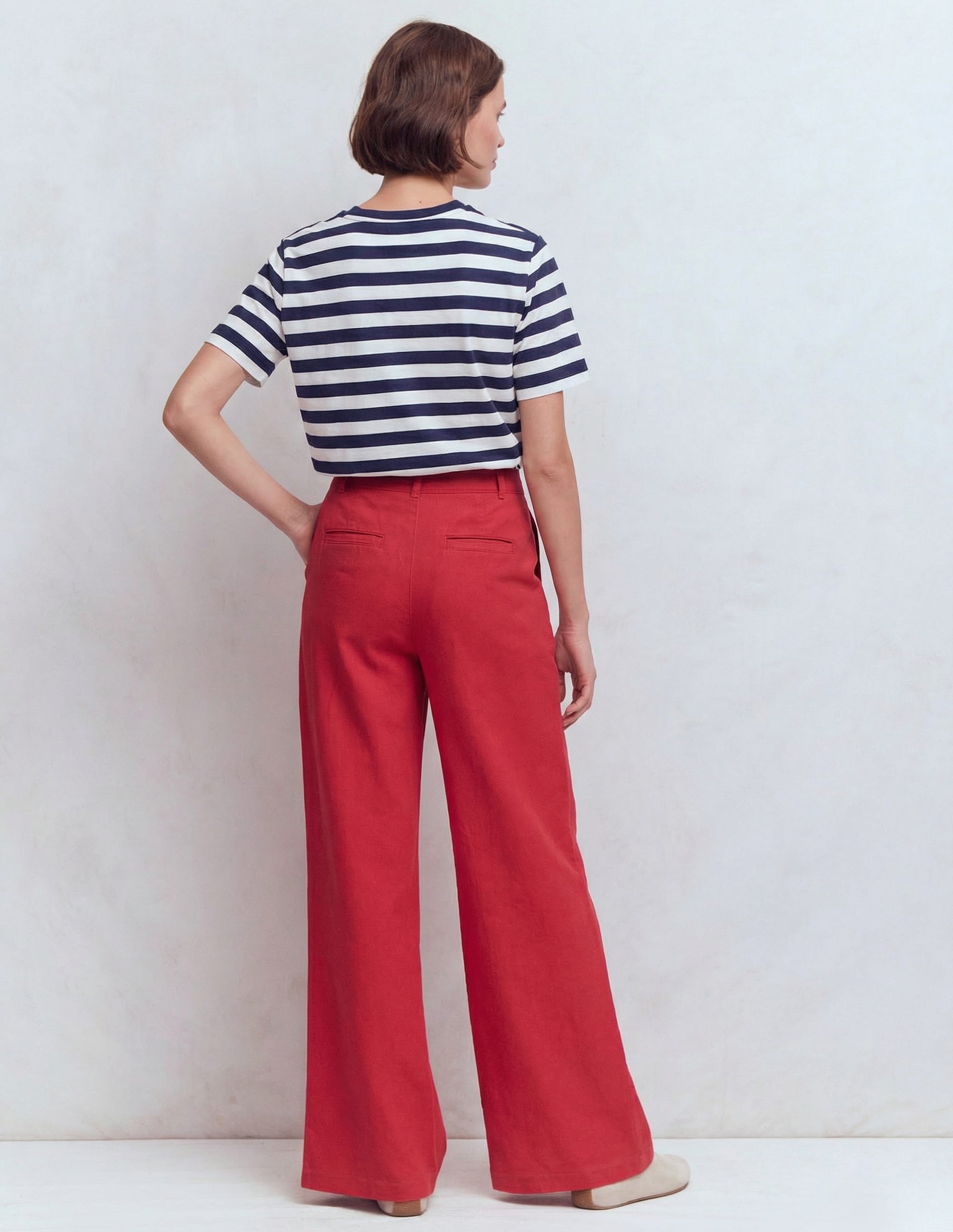 Relaxed Cotton T-shirt-Navy and Ivory Stripe - Image 2