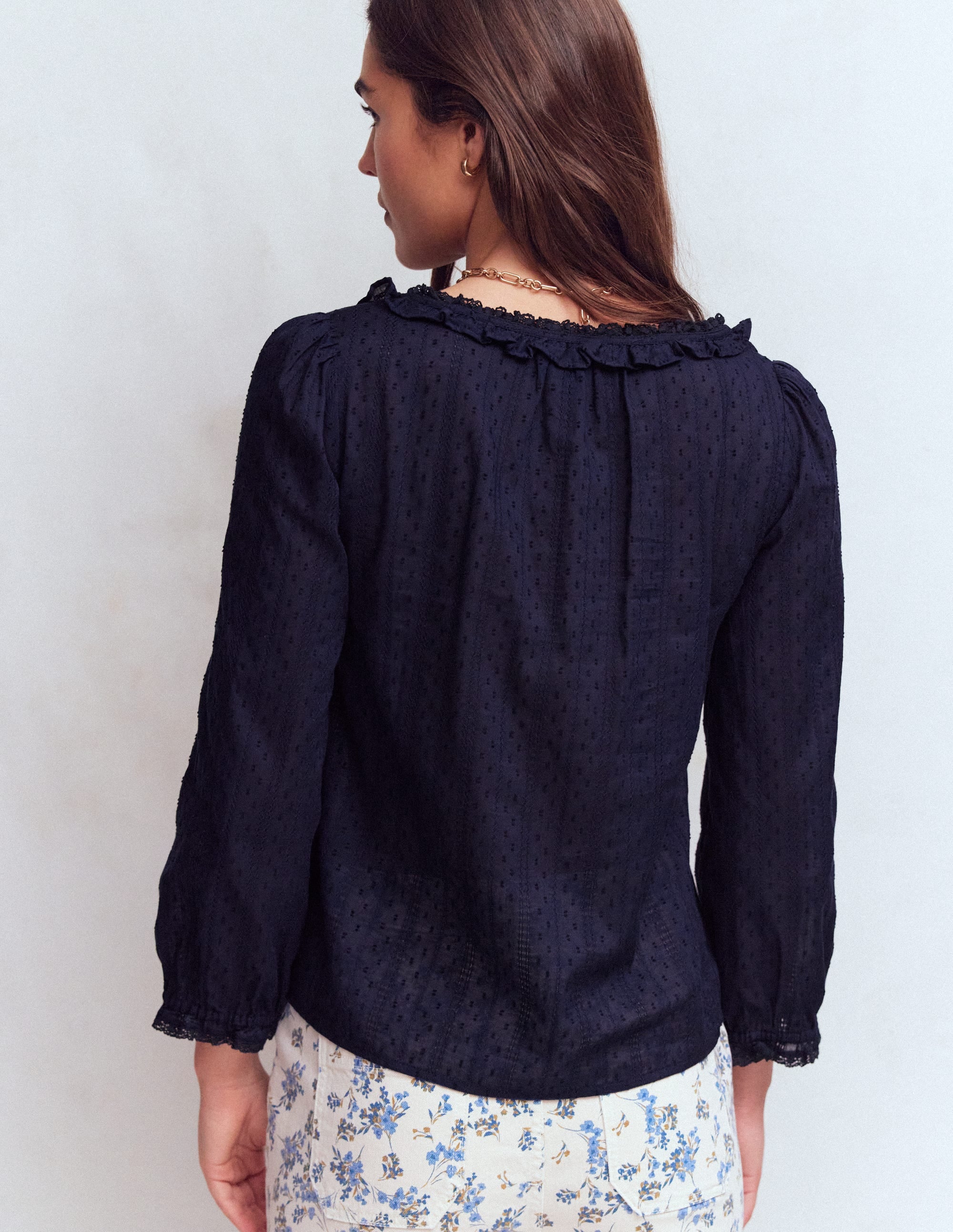 Scoop Neck Ruffle Top-Navy | Boden USA