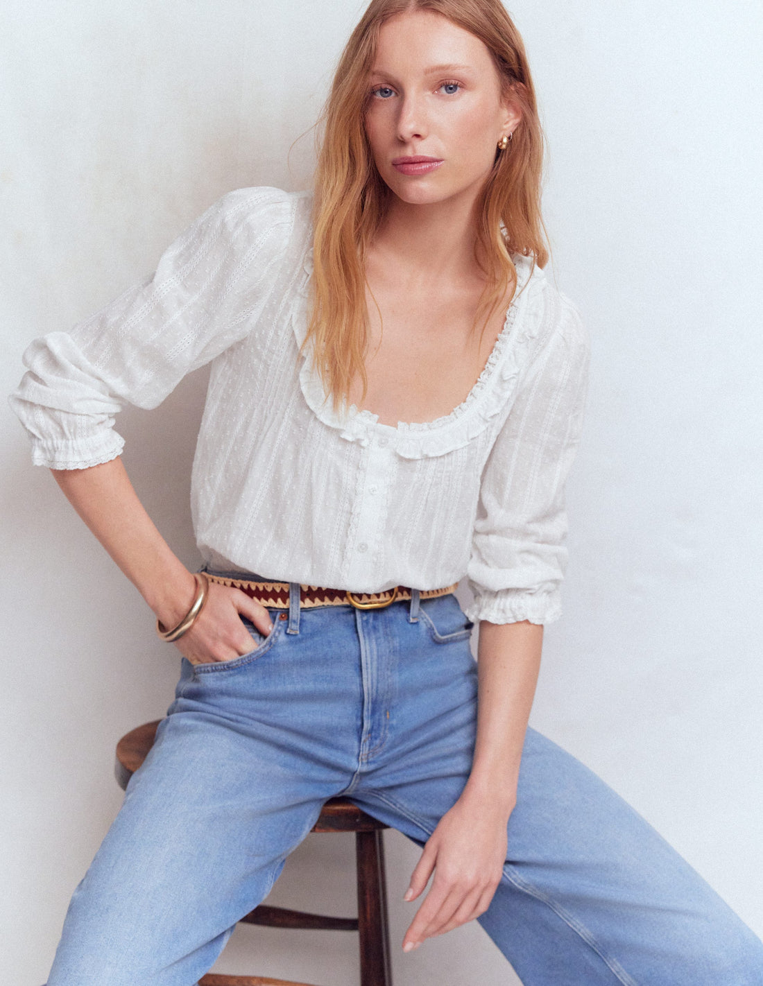 Scoop Neck Ruffle Top - White | Boden USA