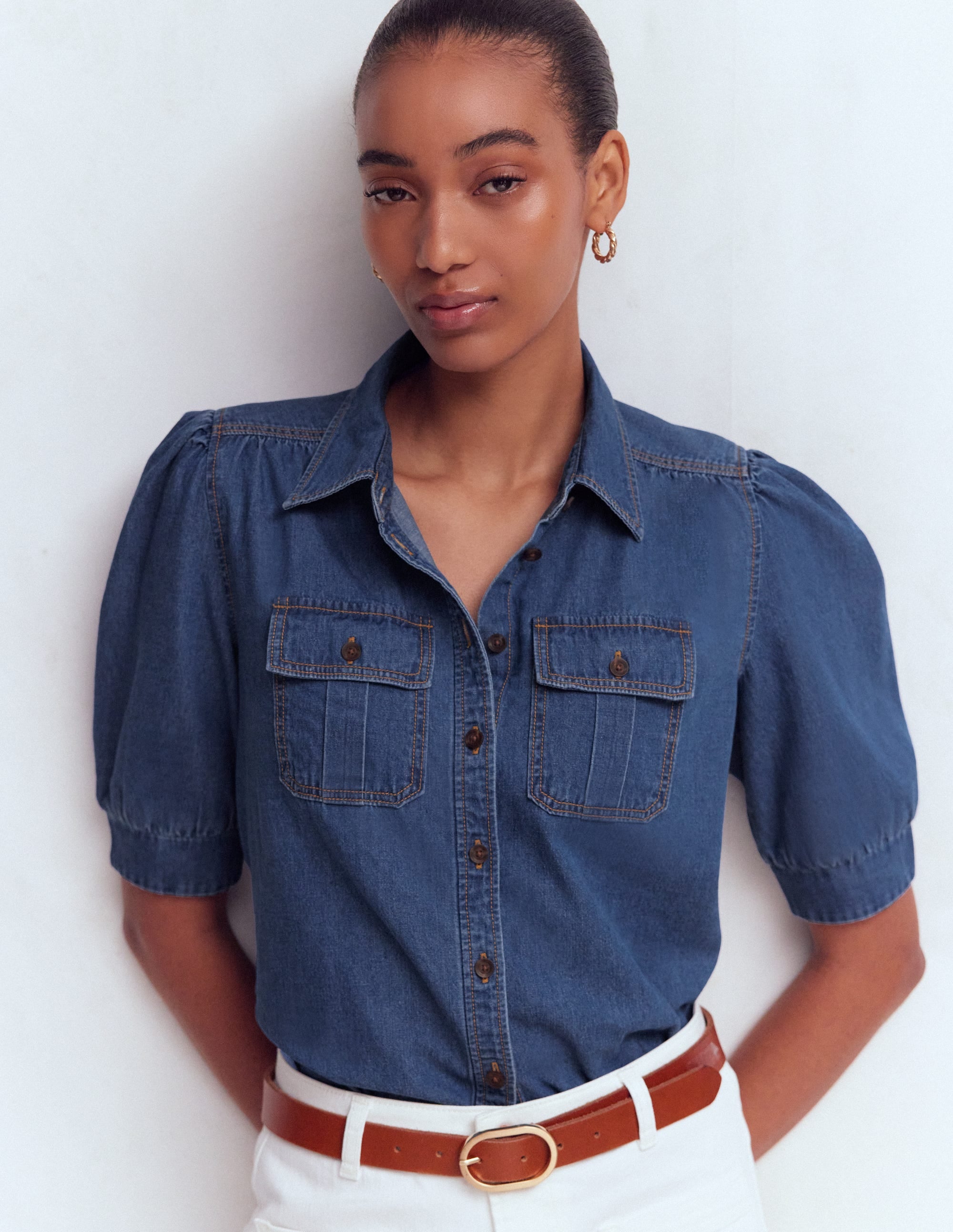 Short Sleeve Denim Top-Light Vintage - Image 2