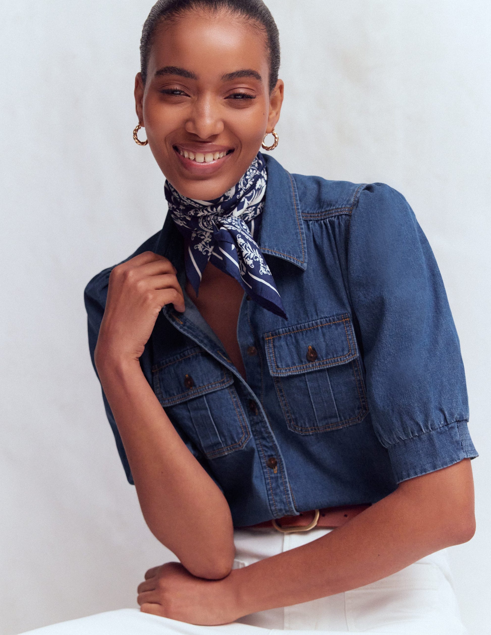 Short Sleeve Denim Top-LIGHT VINTAGE-6