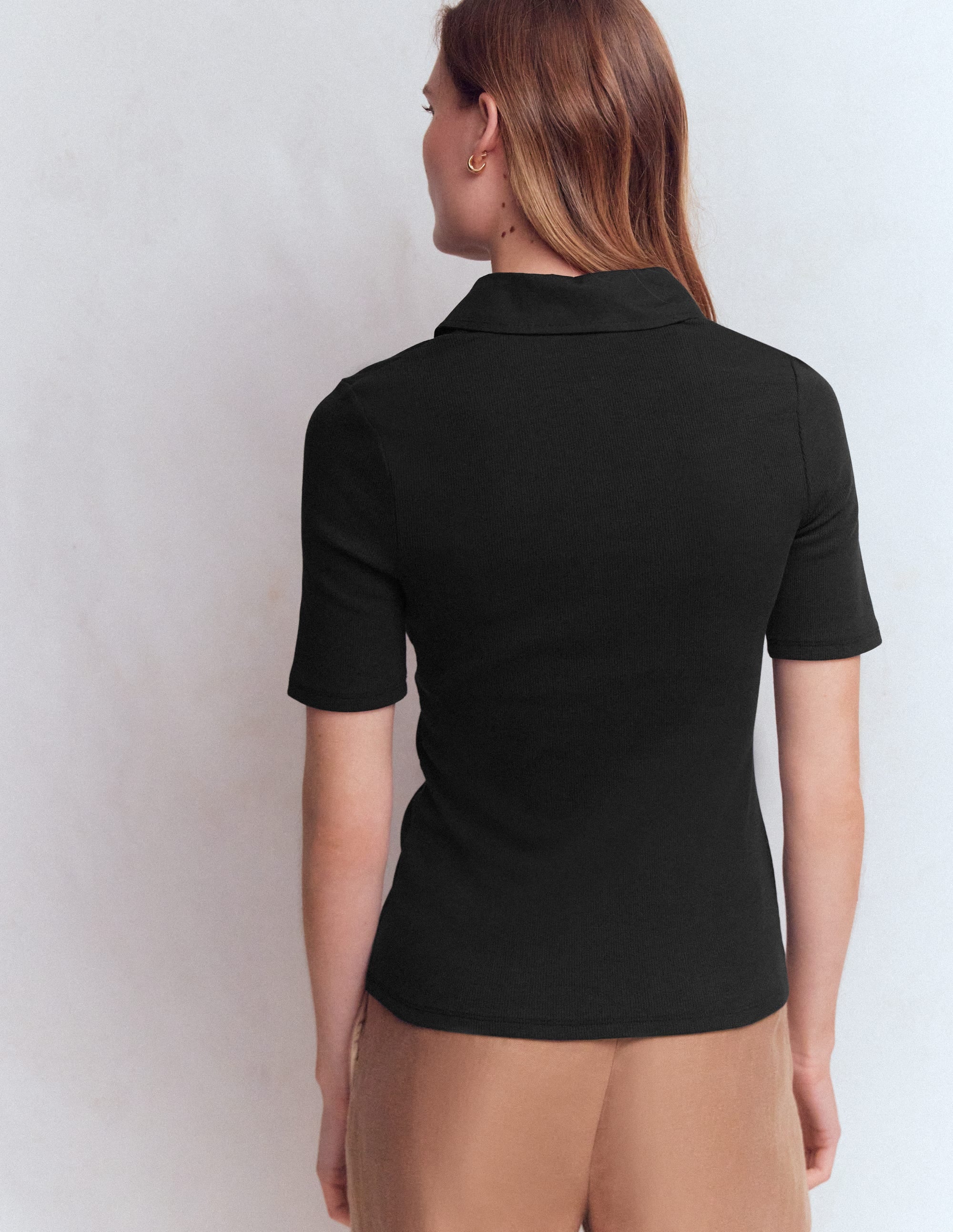 Collared Ribbed Henley Top-Black - Image 3