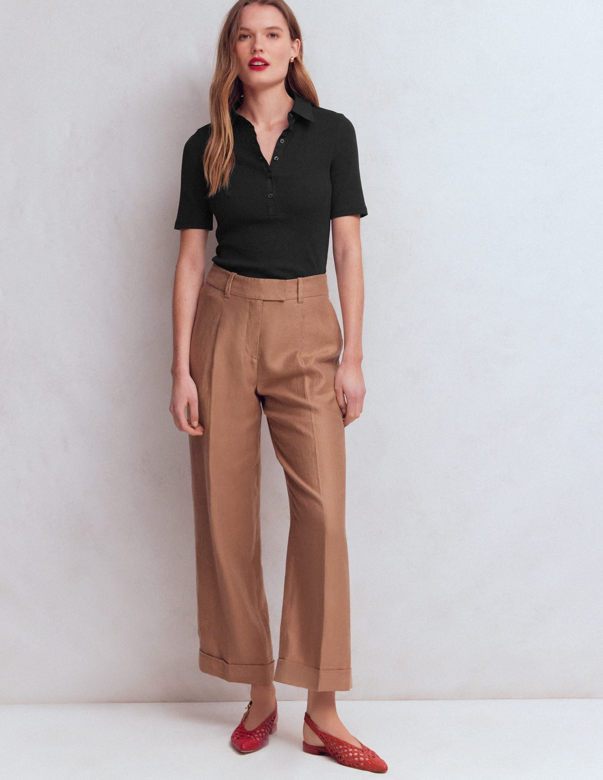 Collared Ribbed Henley Top-Black - Image 4