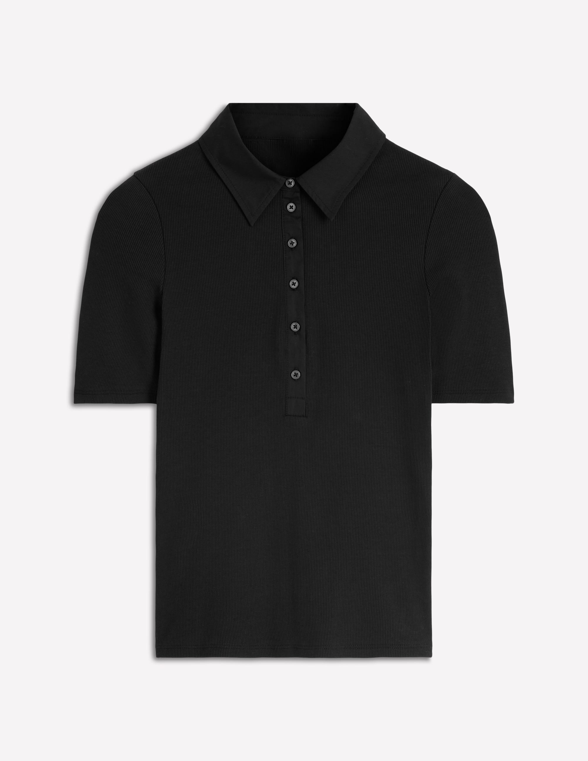 Collared Ribbed Henley Top-Black - Image 5