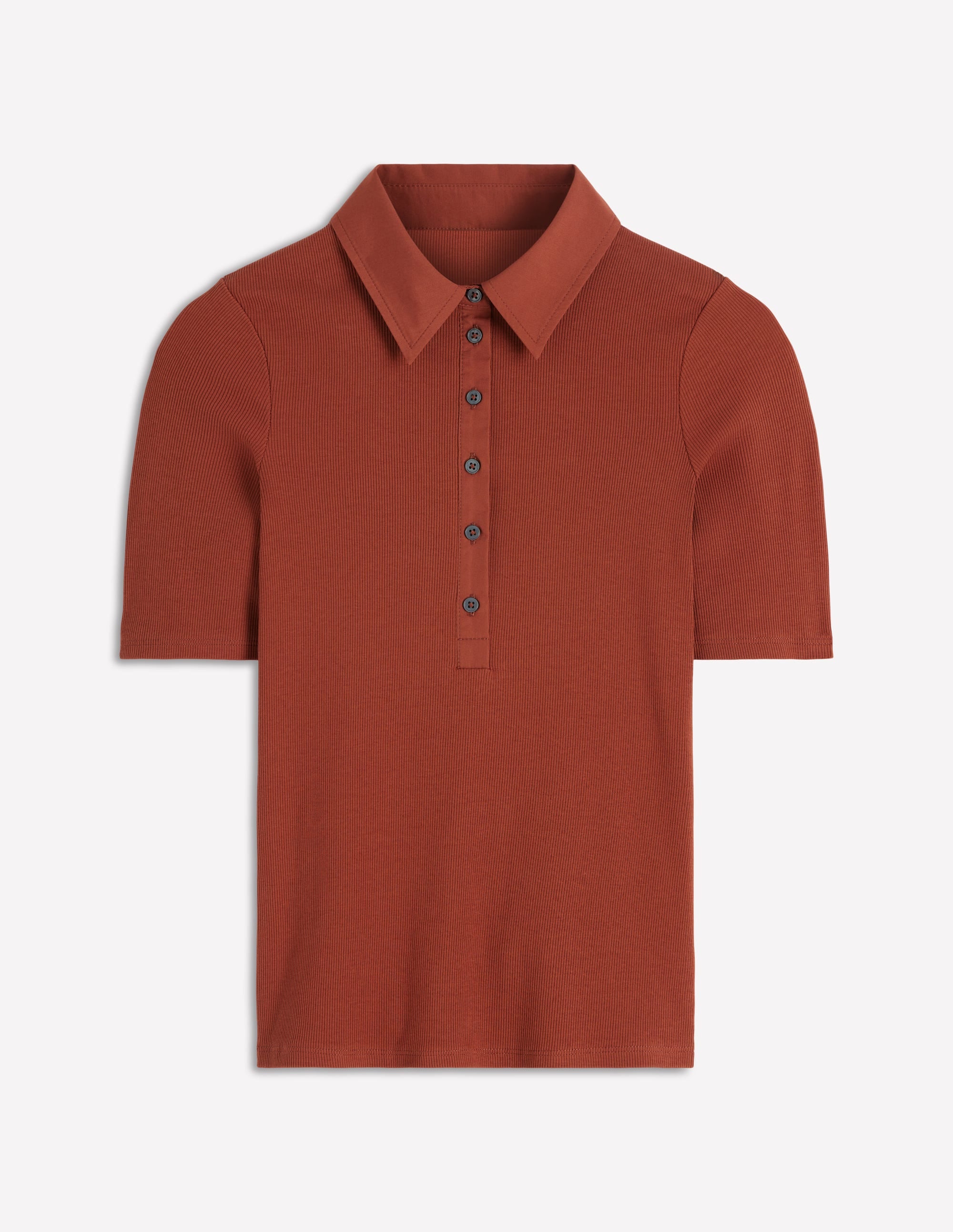Collared Ribbed Henley Top-Burnt Orange - Image 5