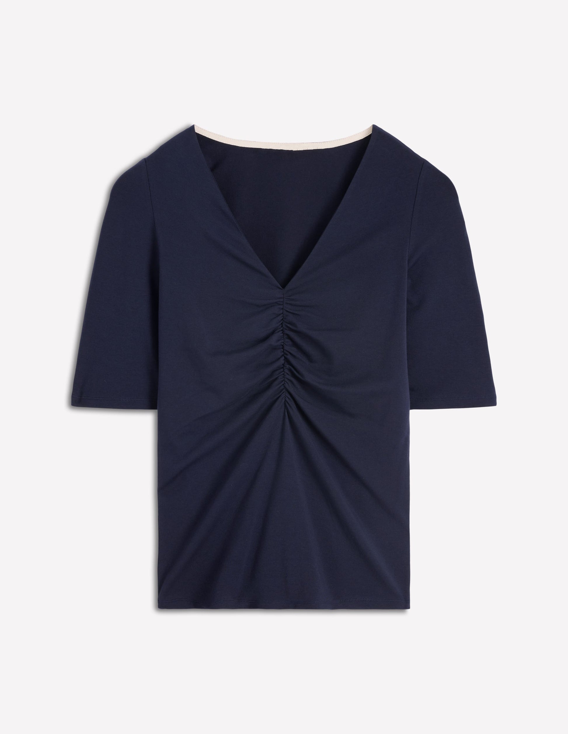 Tia Ruched V-Neck Top-Navy-5
