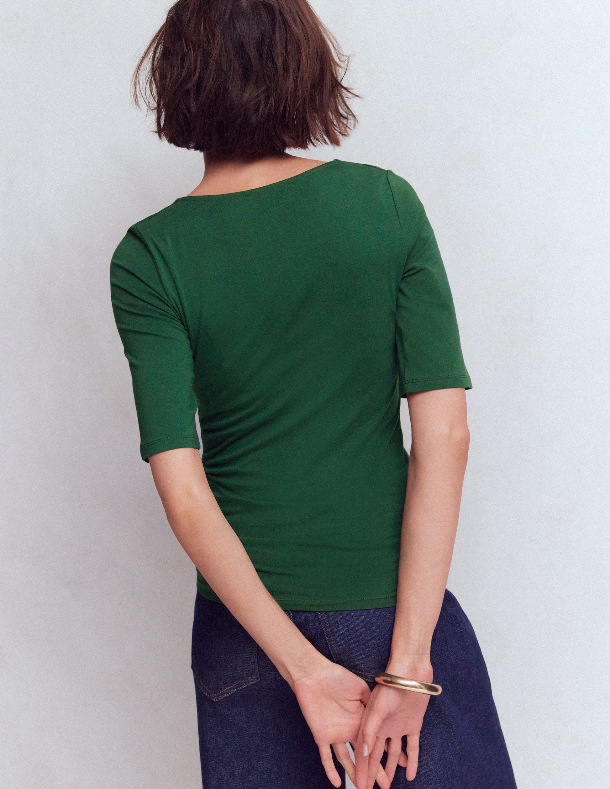 Tia Ruched V-neck Top-Hunter Green-3