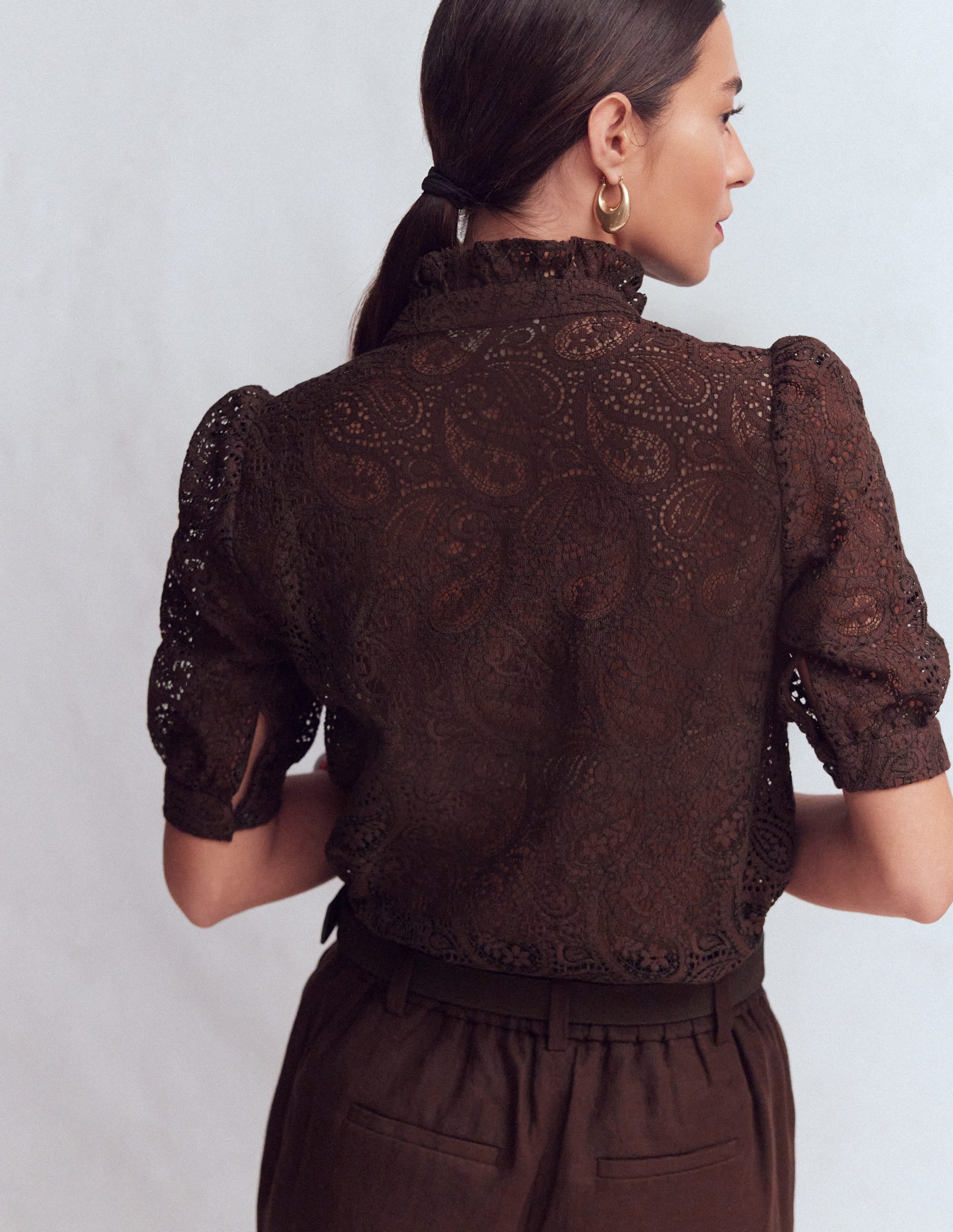 Sasha Short Sleeve Lace Top-Bitter Chocolate | Boden USA