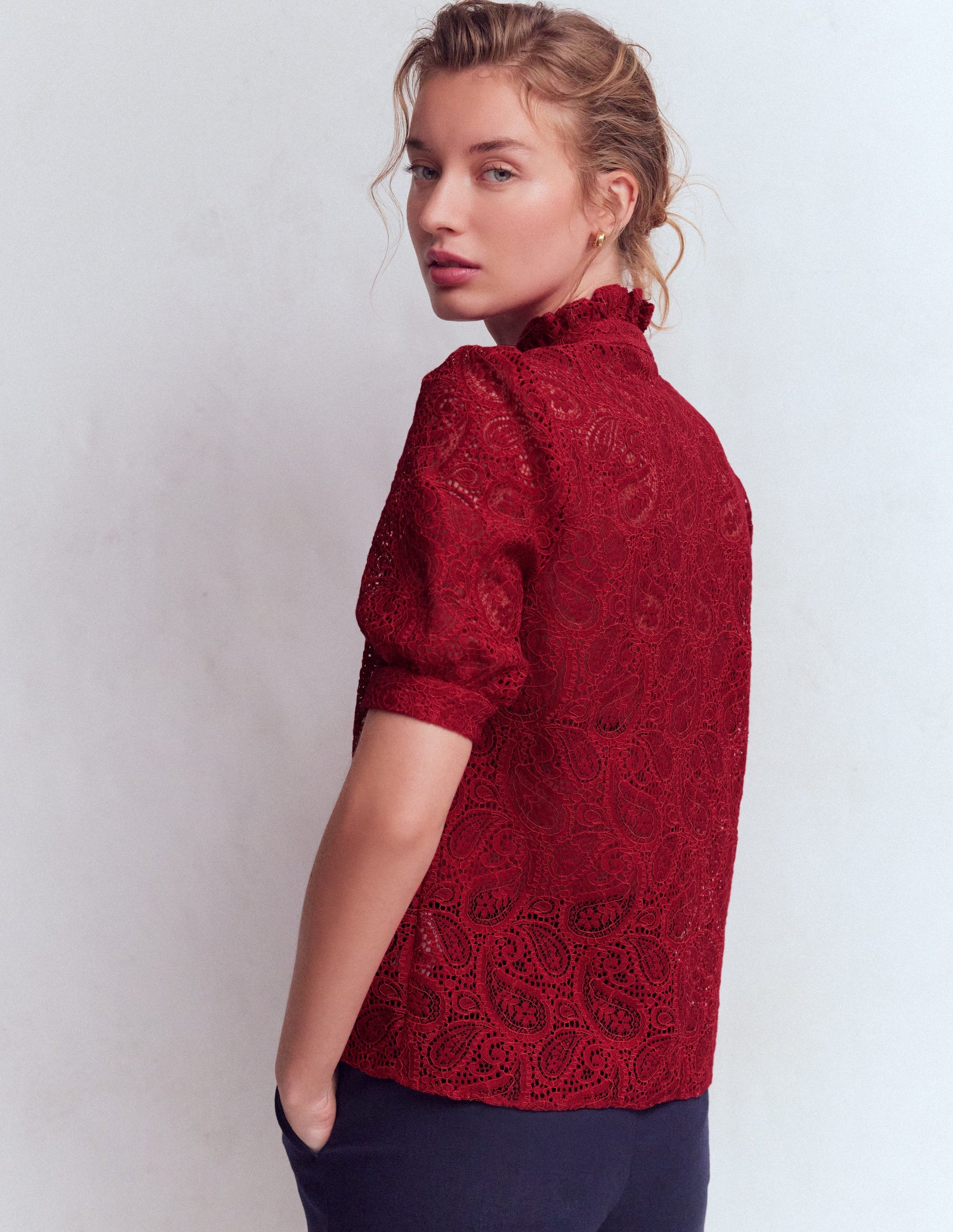 Sasha Short Sleeve Lace Top-Pomegranate | Boden USA