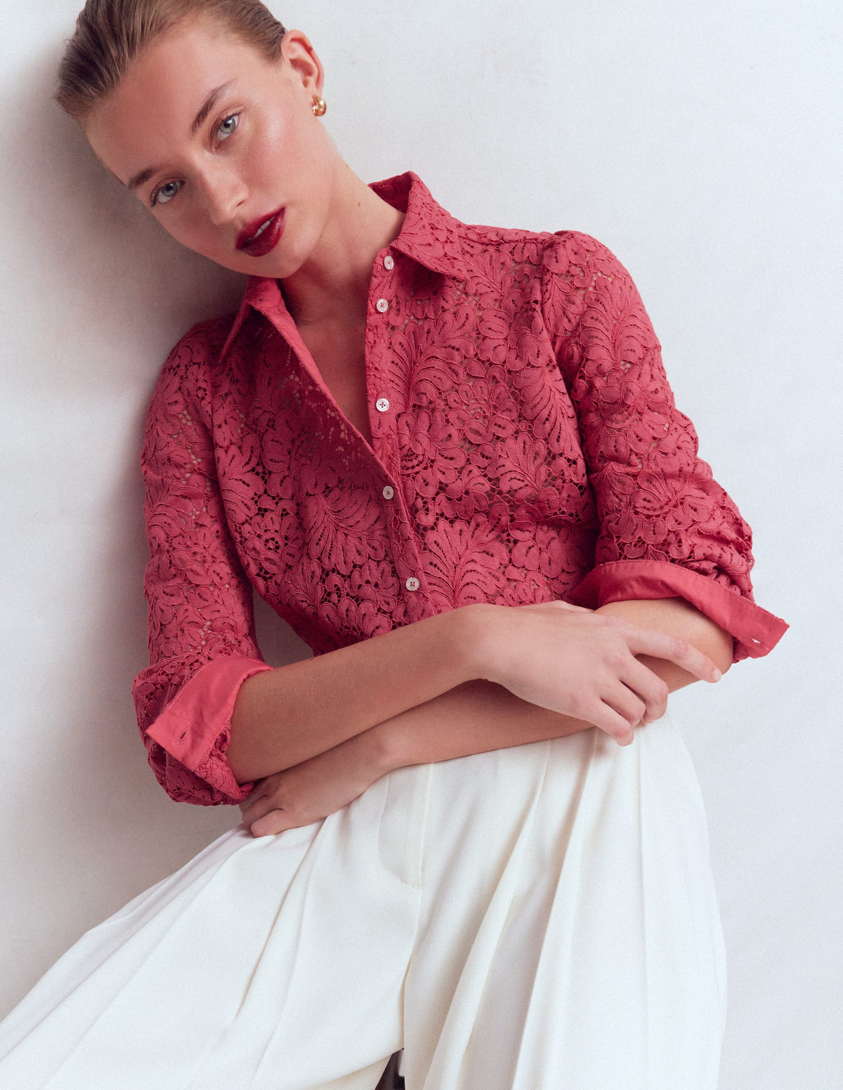 Cara Lace Shirt-Cherry Blush-1